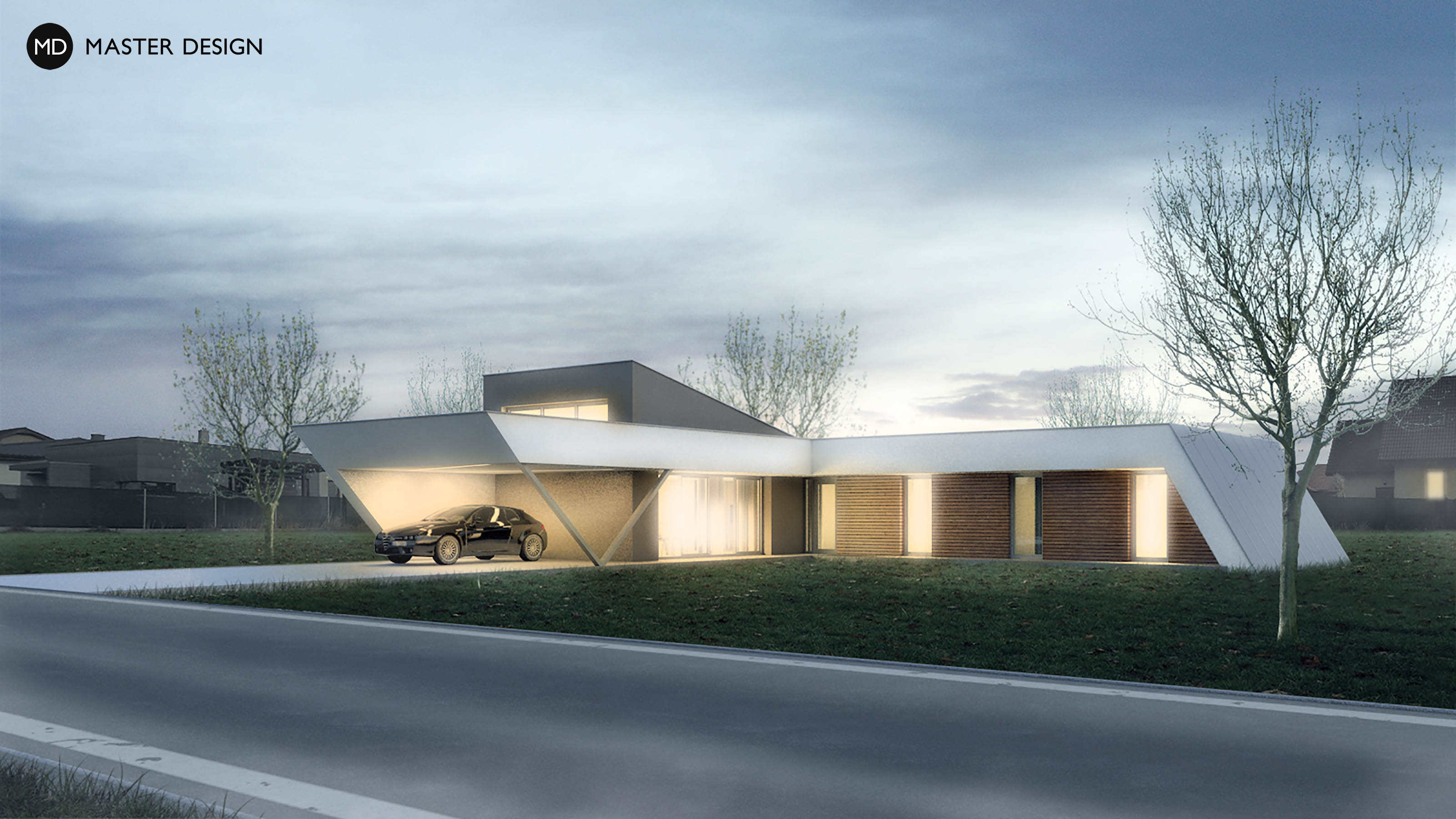 Elegant ground floor L-shaped bungalow with a flat roof - Polanka nad Odrou - main visualisation Elegant ground floor L-shaped bungalow with a flat roof - Polanka nad Odrou - main visualisation
