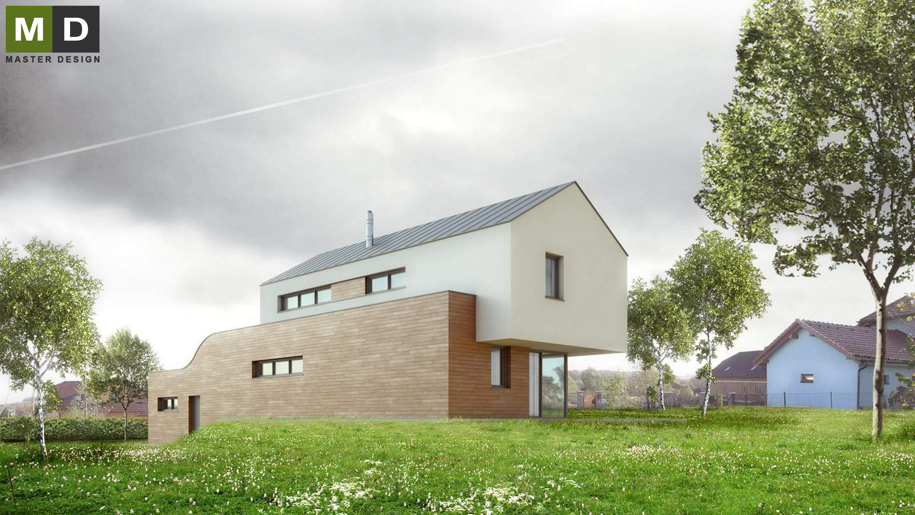 Low-energy house with a wave and atticKrmelín u Ostravy - visualisation3 Low-energy house with a wave and atticKrmelín u Ostravy - visualisation3