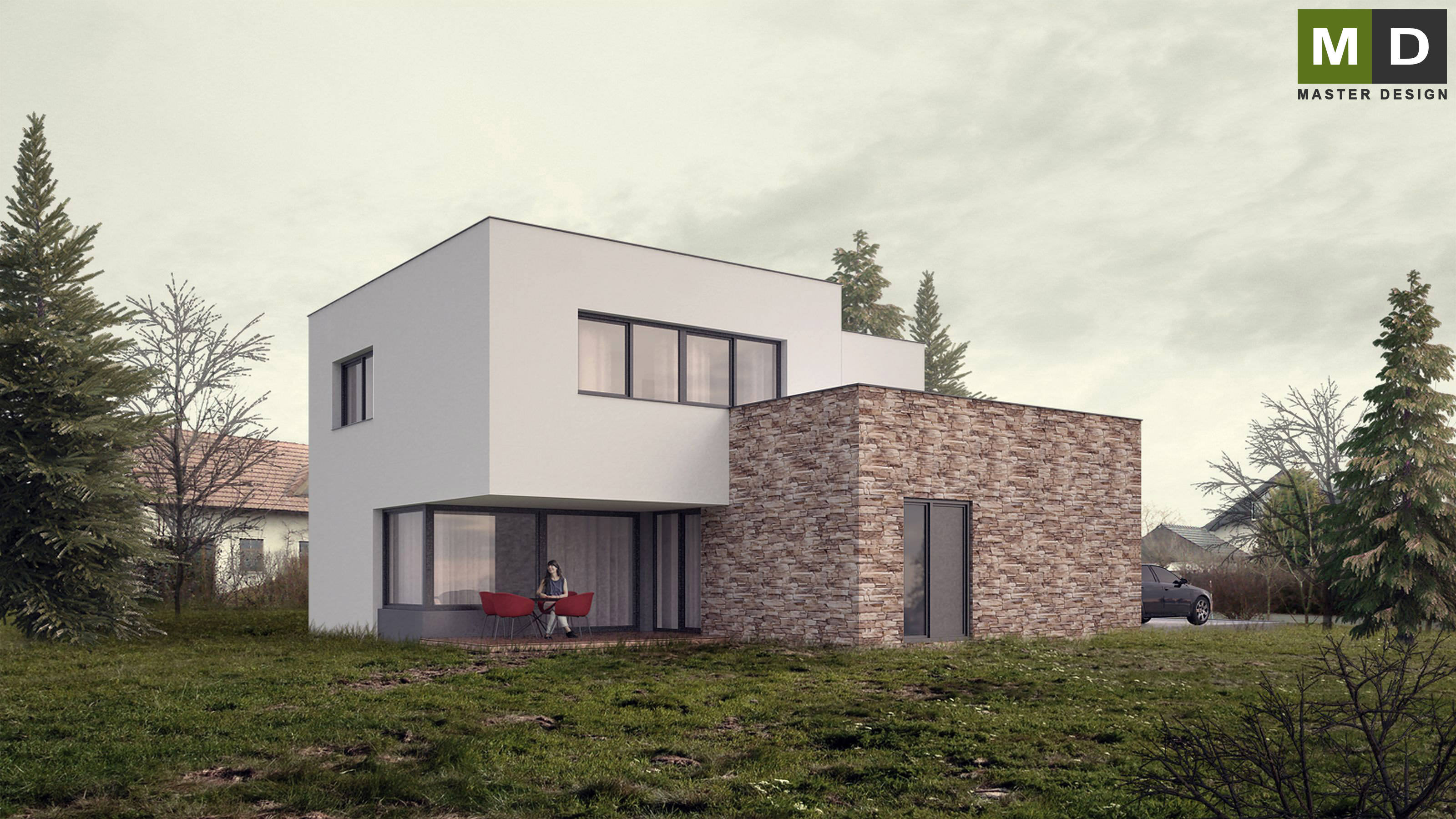 Economic L-shaped house with a flat roof - Praha Dolní Břežany