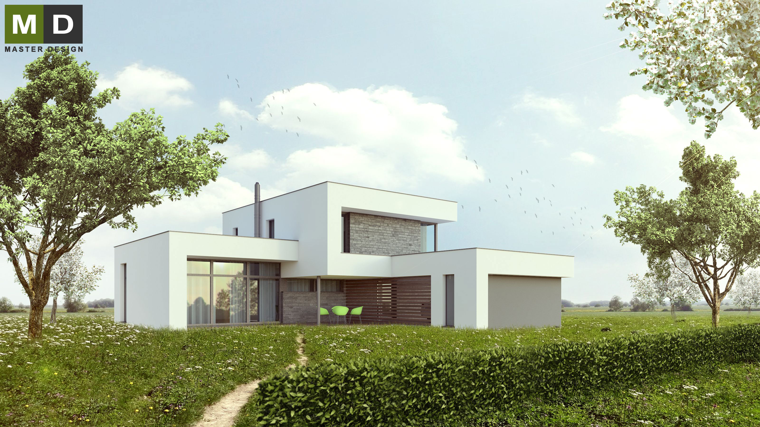 Atypical L-shaped house with covered parking and a large glass - Praha Čestlice - main visualisation Atypical L-shaped house with covered parking and a large glass - Praha Čestlice - main visualisation