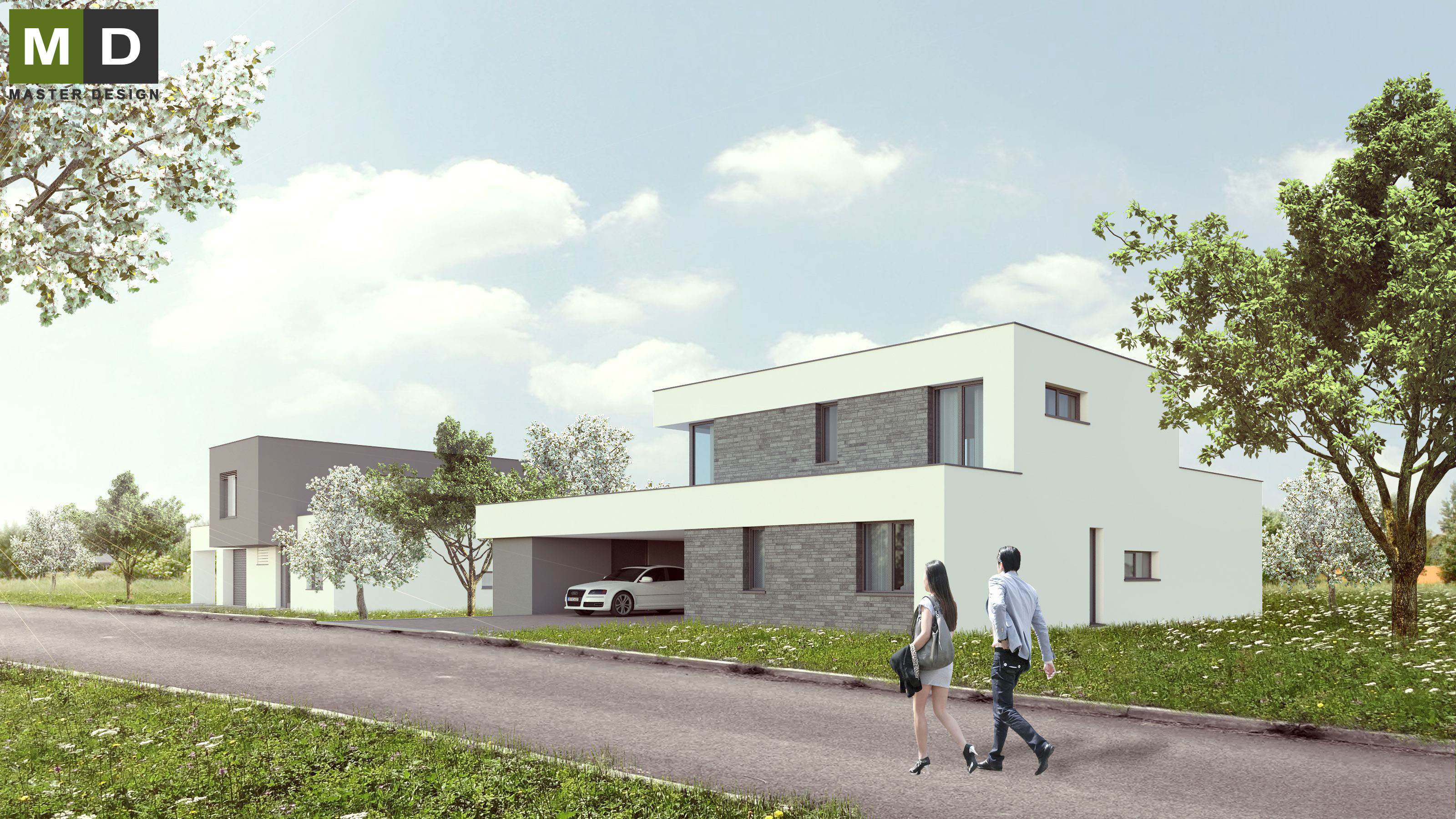 Atypical L-shaped house with covered parking and a large glassPraha Čestlice - visualisation2 Atypical L-shaped house with covered parking and a large glassPraha Čestlice - visualisation2
