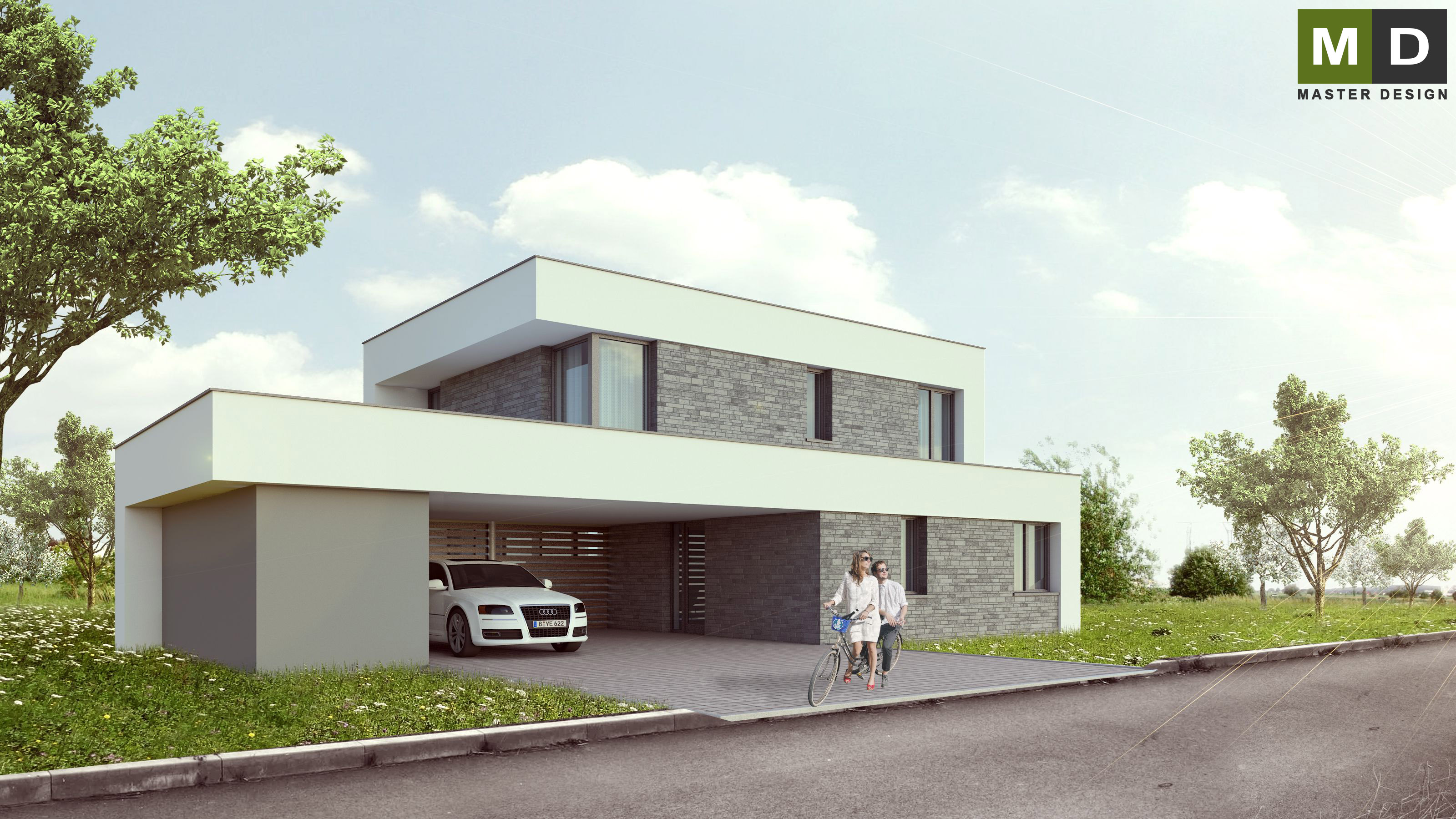 Atypical L-shaped house with covered parking and a large glassPraha Čestlice - visualisation3 Atypical L-shaped house with covered parking and a large glassPraha Čestlice - visualisation3