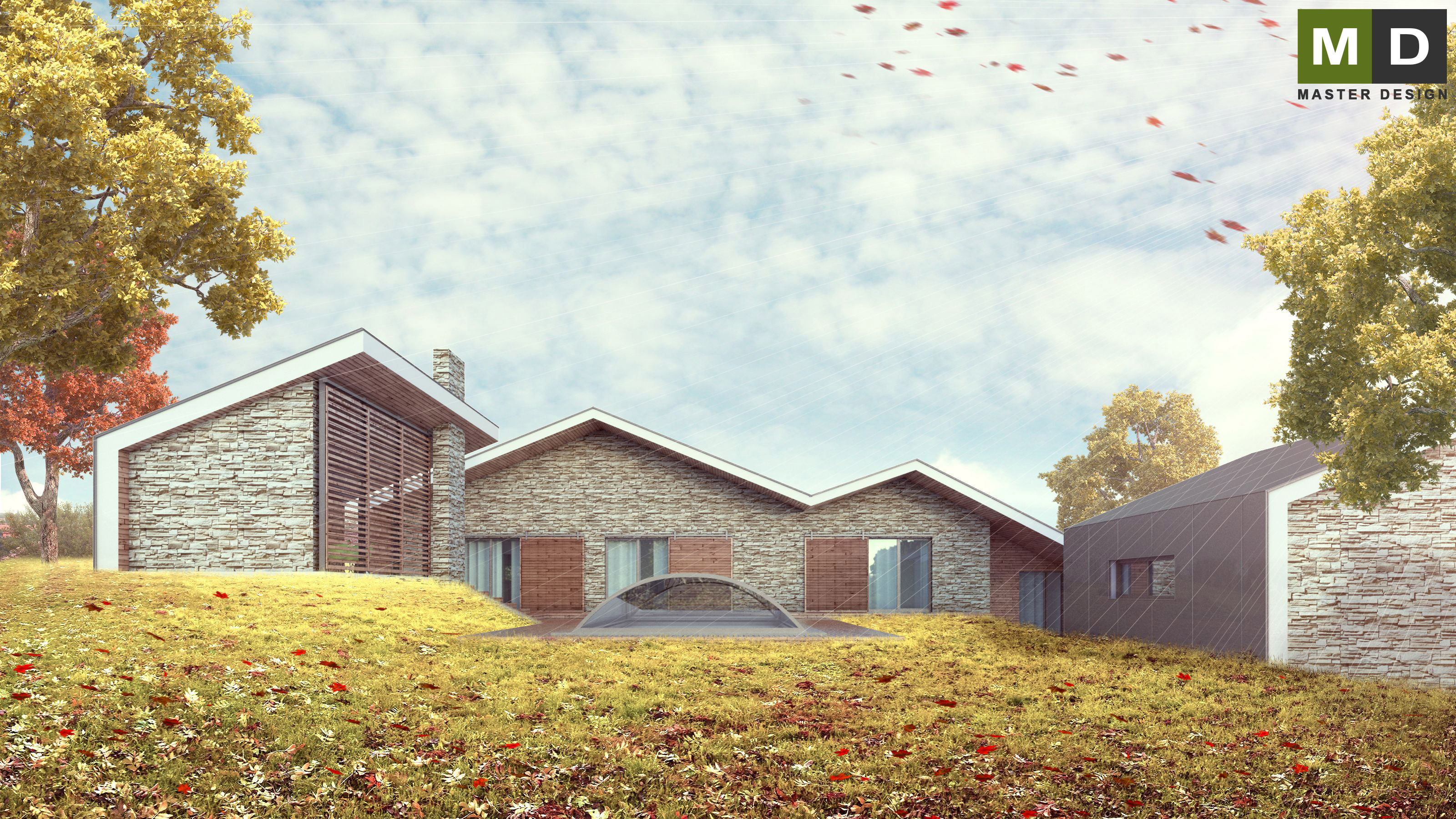 Extension of the family house with stone facing - Statenice u Prahy - main visualisation Extension of the family house with stone facing - Statenice u Prahy - main visualisation