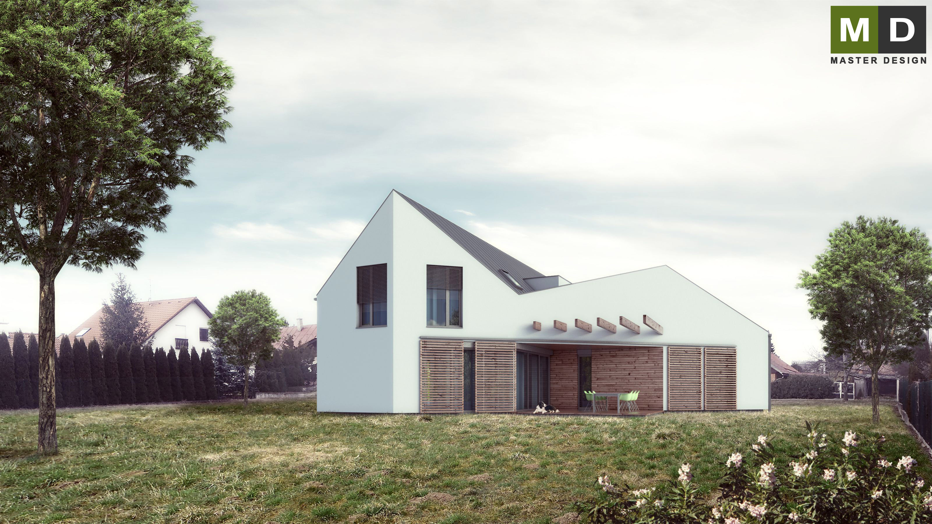 Low energy bungalow with a gable roof - Tovéř u Olomouce - main visualisation Low energy bungalow with a gable roof - Tovéř u Olomouce - main visualisation