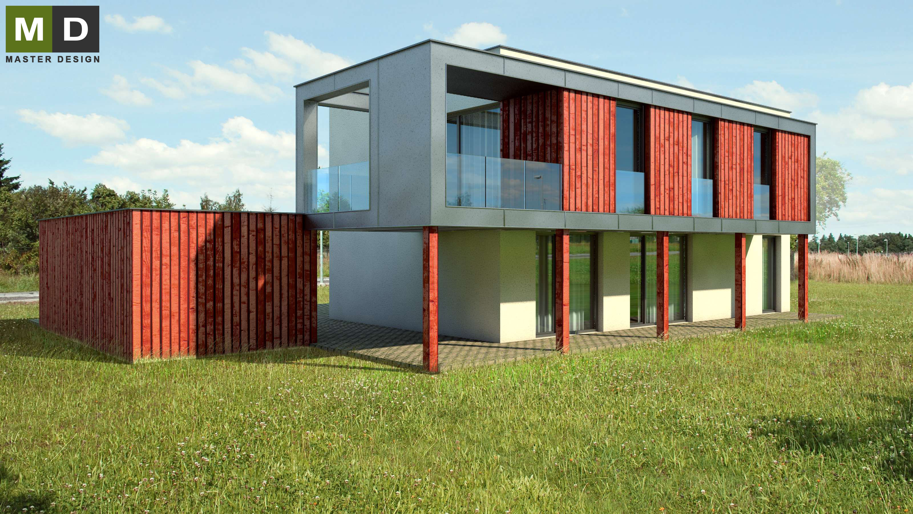 Low-energy two-storey wooden house with a covered terrace - Developer project to Switzerland
