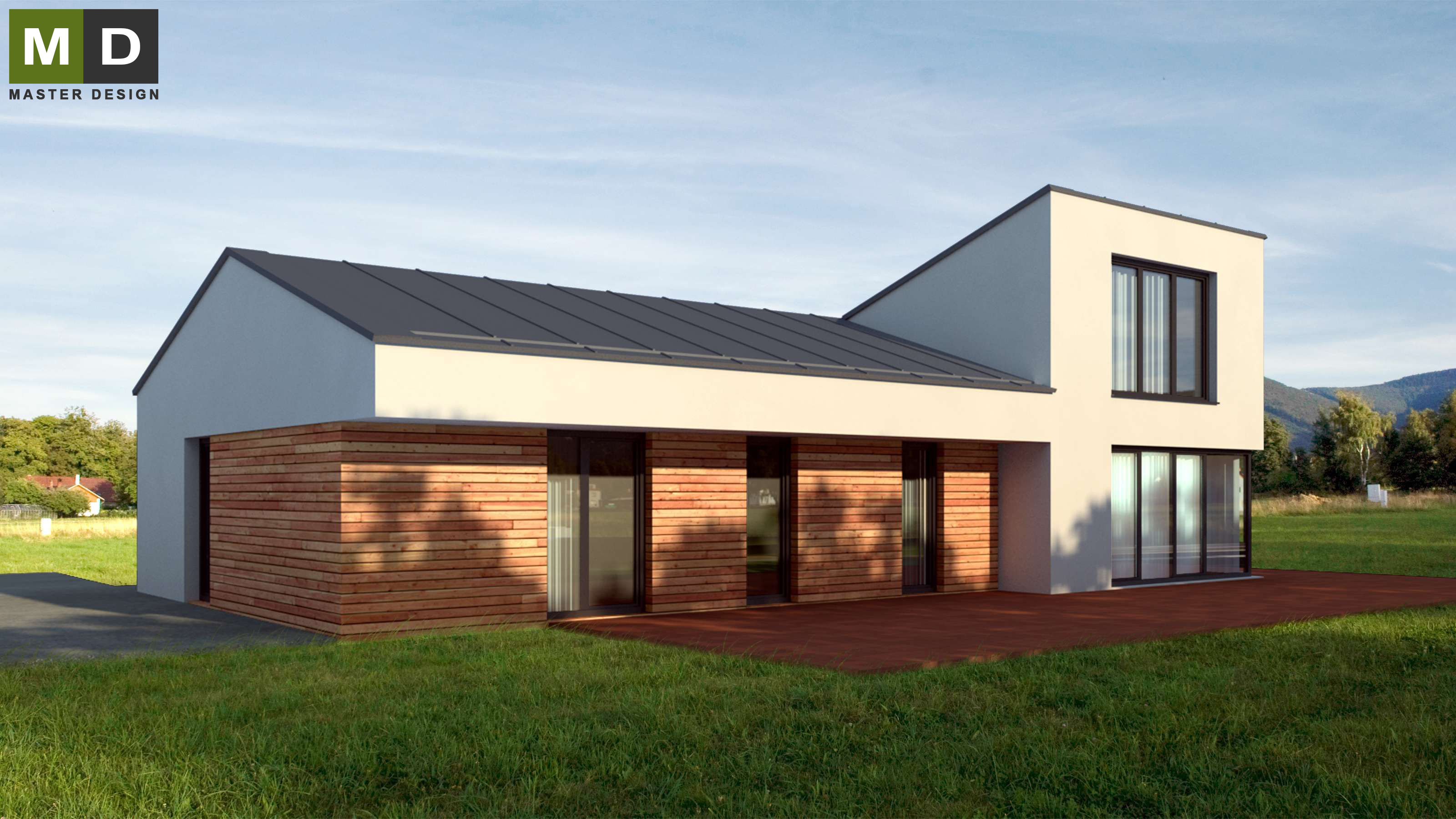 Single-storey wooden house with attic - Trojanovice u Beskyd - main visualisation Single-storey wooden house with attic - Trojanovice u Beskyd - main visualisation