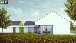 L-shaped bungalow with a separate garage and a gable roof - Světlá ve Slezsku - preview