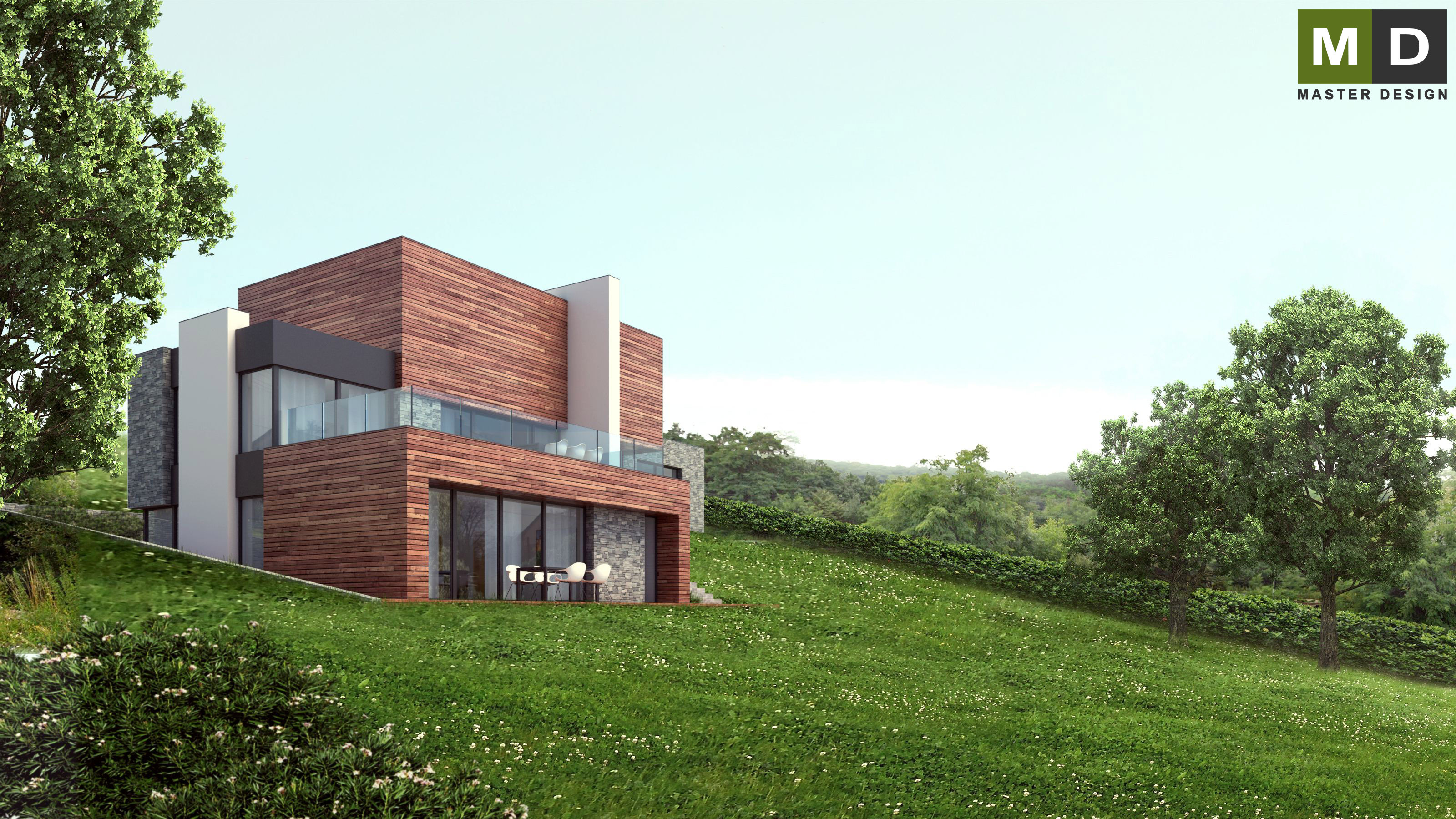 Luxury house on a slope with wood panelingPraha Hloubětín - visualisation2 Luxury house on a slope with wood panelingPraha Hloubětín - visualisation2