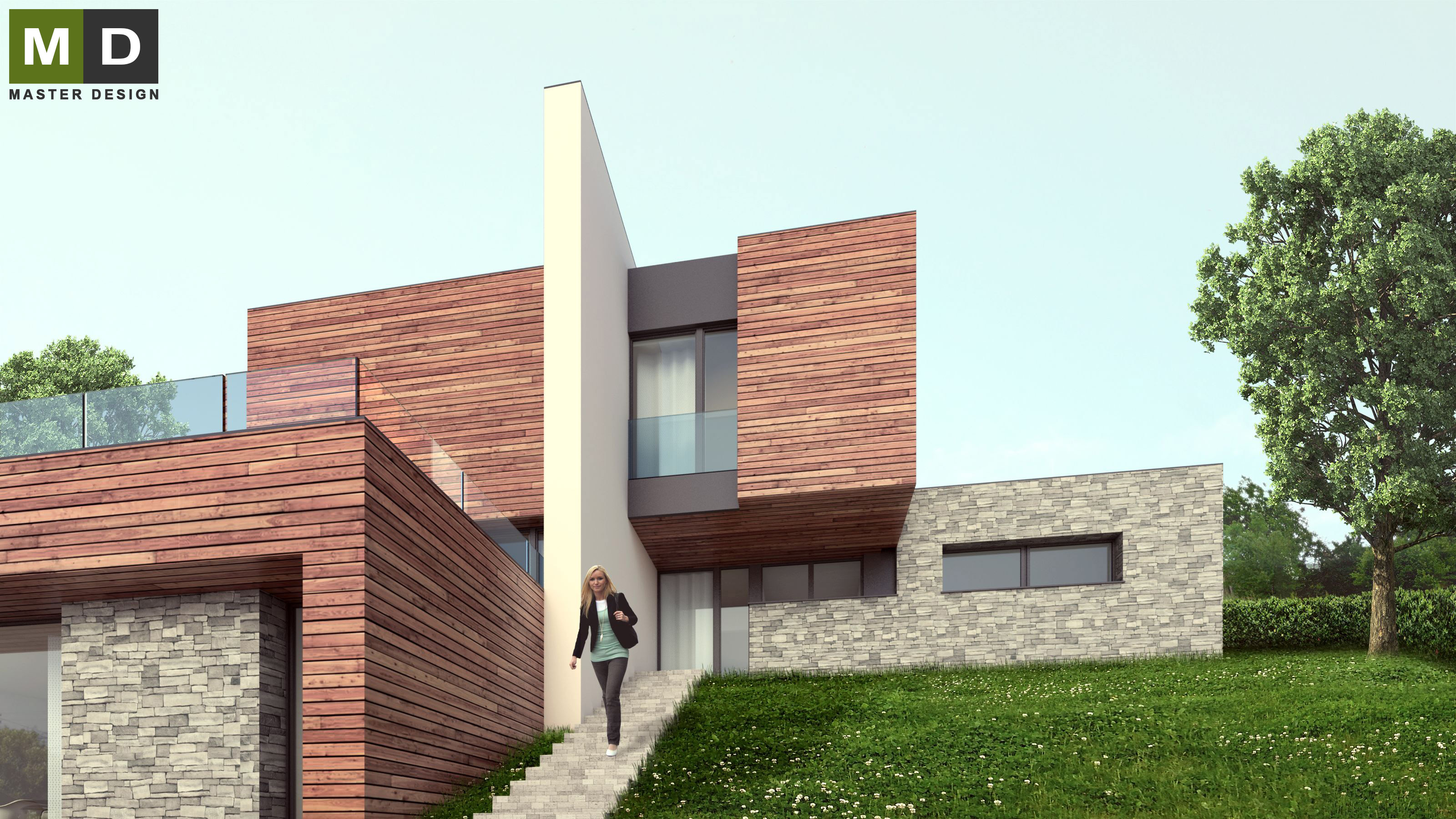 Luxury house on a slope with wood panelingPraha Hloubětín - visualisation3 Luxury house on a slope with wood panelingPraha Hloubětín - visualisation3