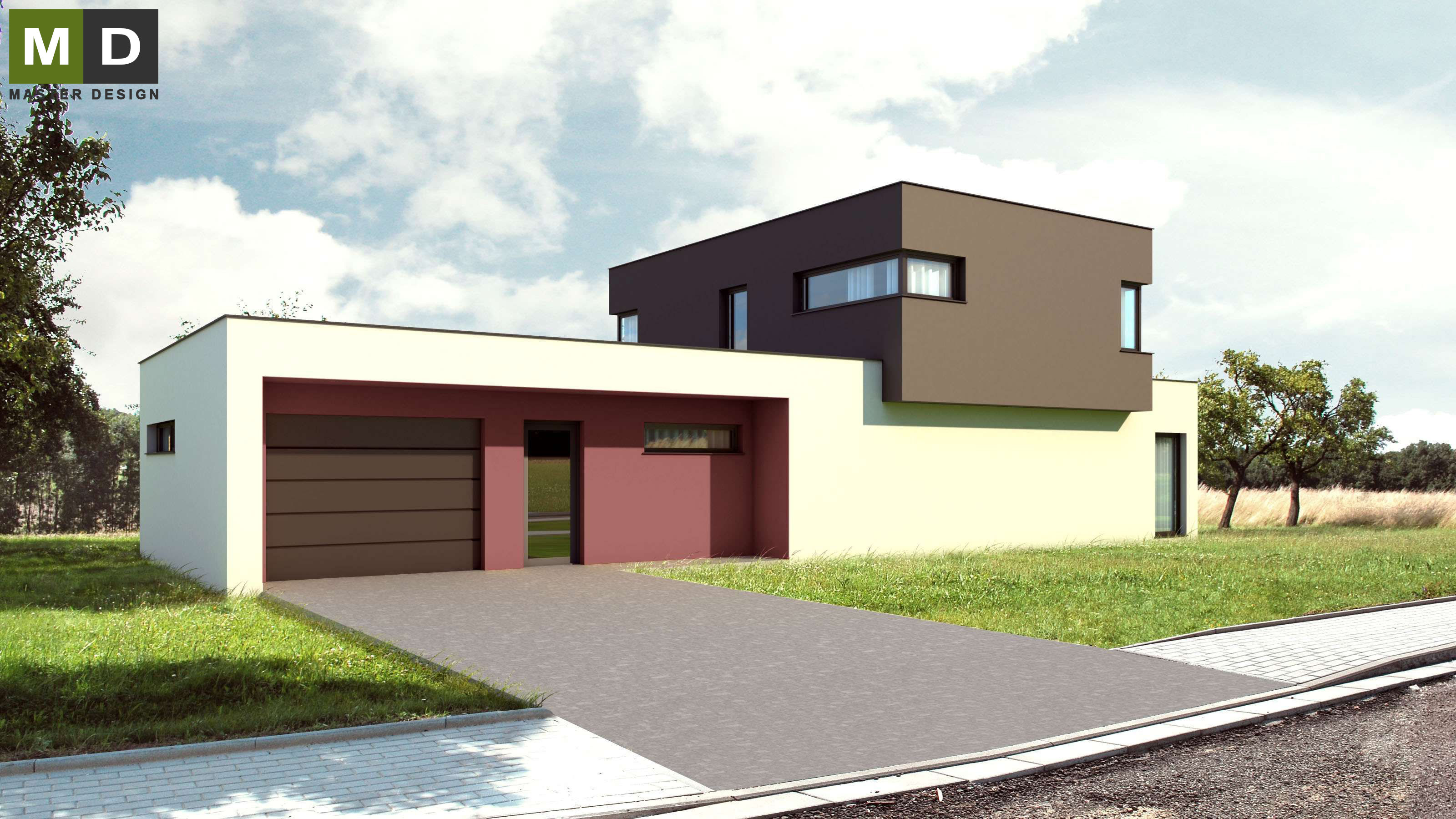 Two-storey passive house with a flat roof - Developer project to Switzerland - main visualisation Two-storey passive house with a flat roof - Developer project to Switzerland - main visualisation