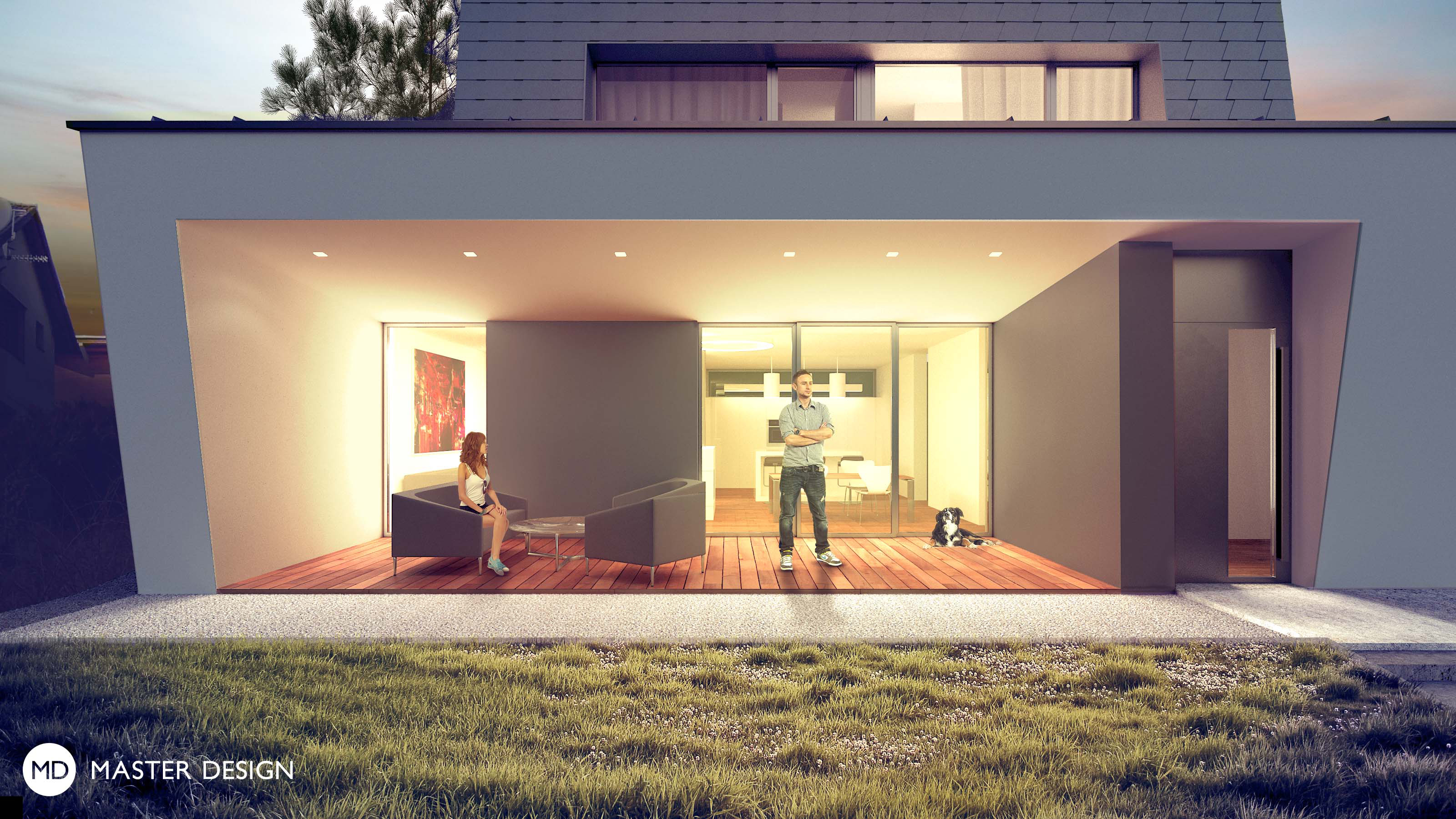 Inclined house with facades covered by metal tiles and great view of countryside for doctorLoděnice u Berouna - visualisation2 Inclined house with facades covered by metal tiles and great view of countryside for doctorLoděnice u Berouna - visualisation2