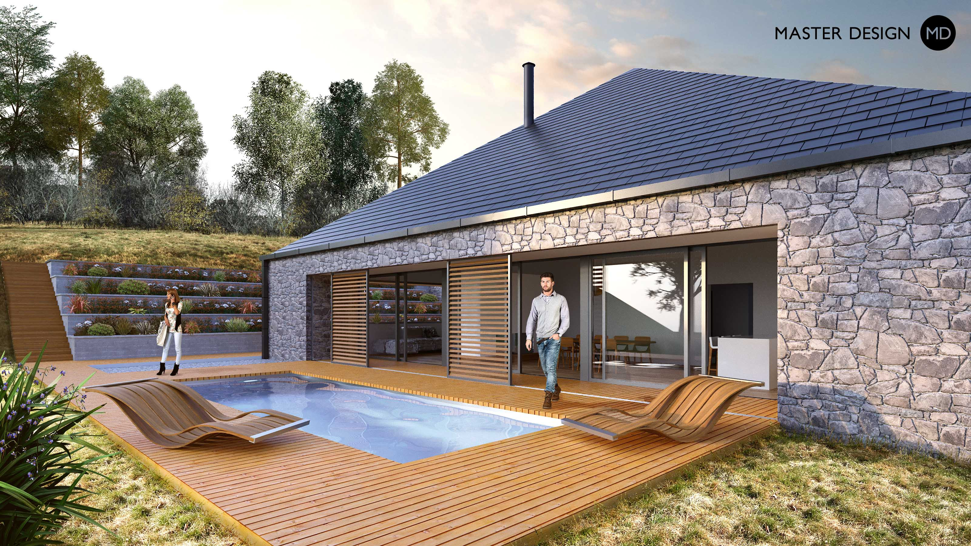 Compact house for modern woman standing next to the stream wit wooden bridge and pitched roof - null - visualisation2 Compact house for modern woman standing next to the stream wit wooden bridge and pitched roof - null - visualisation2