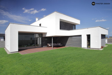 Family house with stone facade tiles and white plaster - Čestlice - main visualisation