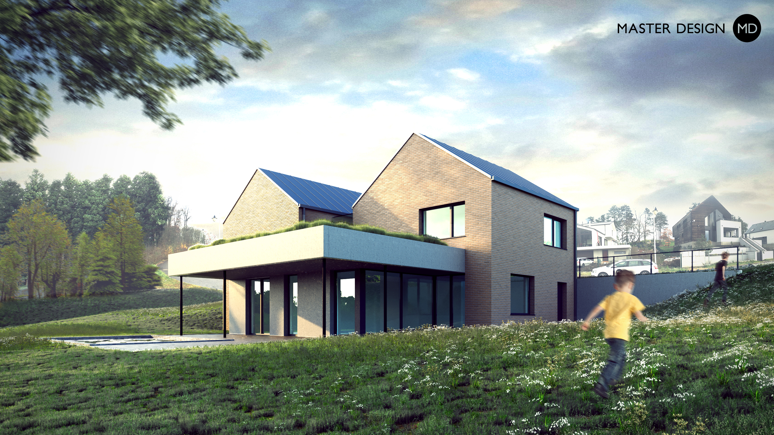 Two houses in one with pitched roof for doctor and nurse - Vysoký Újezd - main visualisation Two houses in one with pitched roof for doctor and nurse - Vysoký Újezd - main visualisation