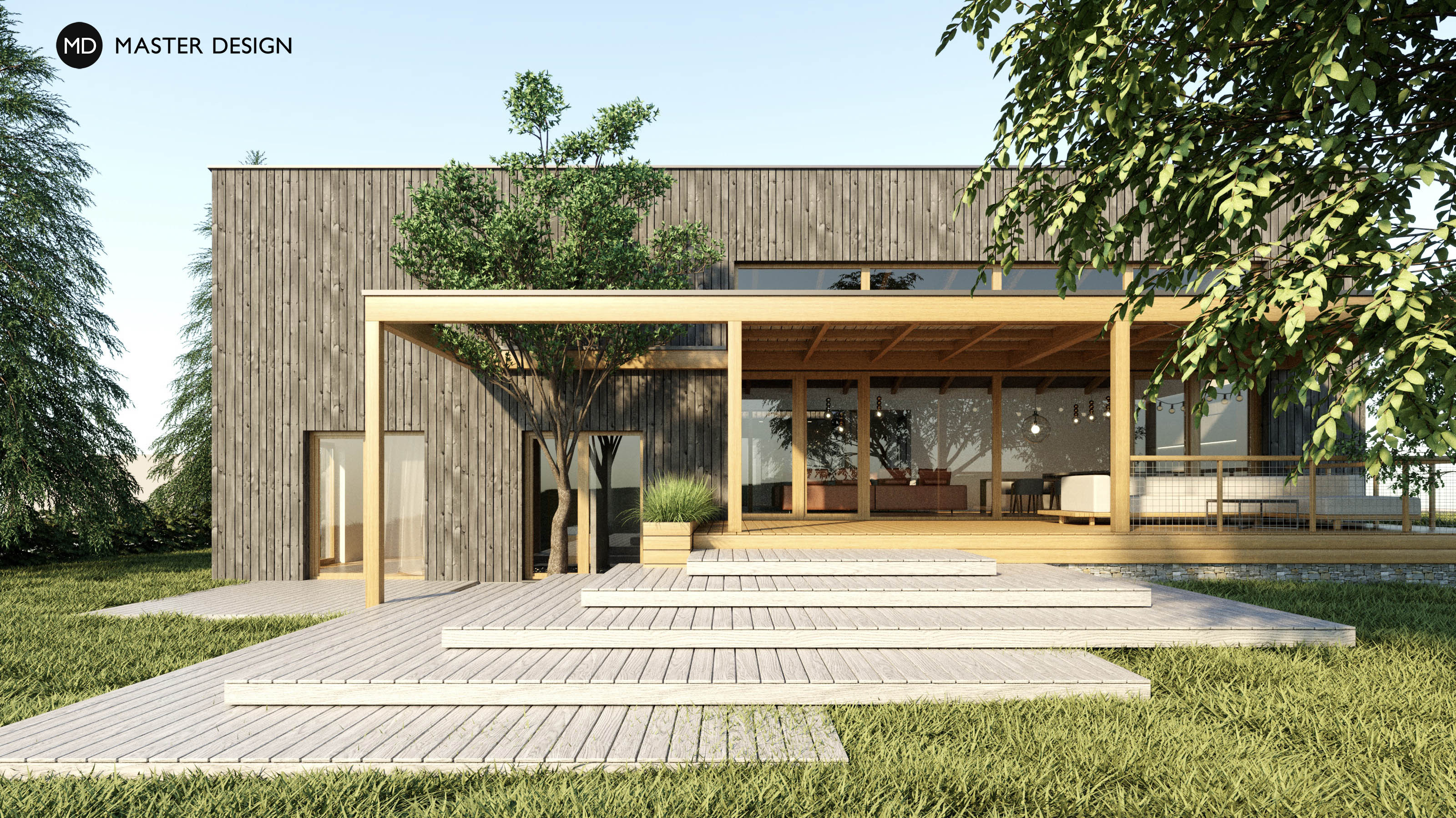 Family House with Atrium Surrounded by Trees - Kanice