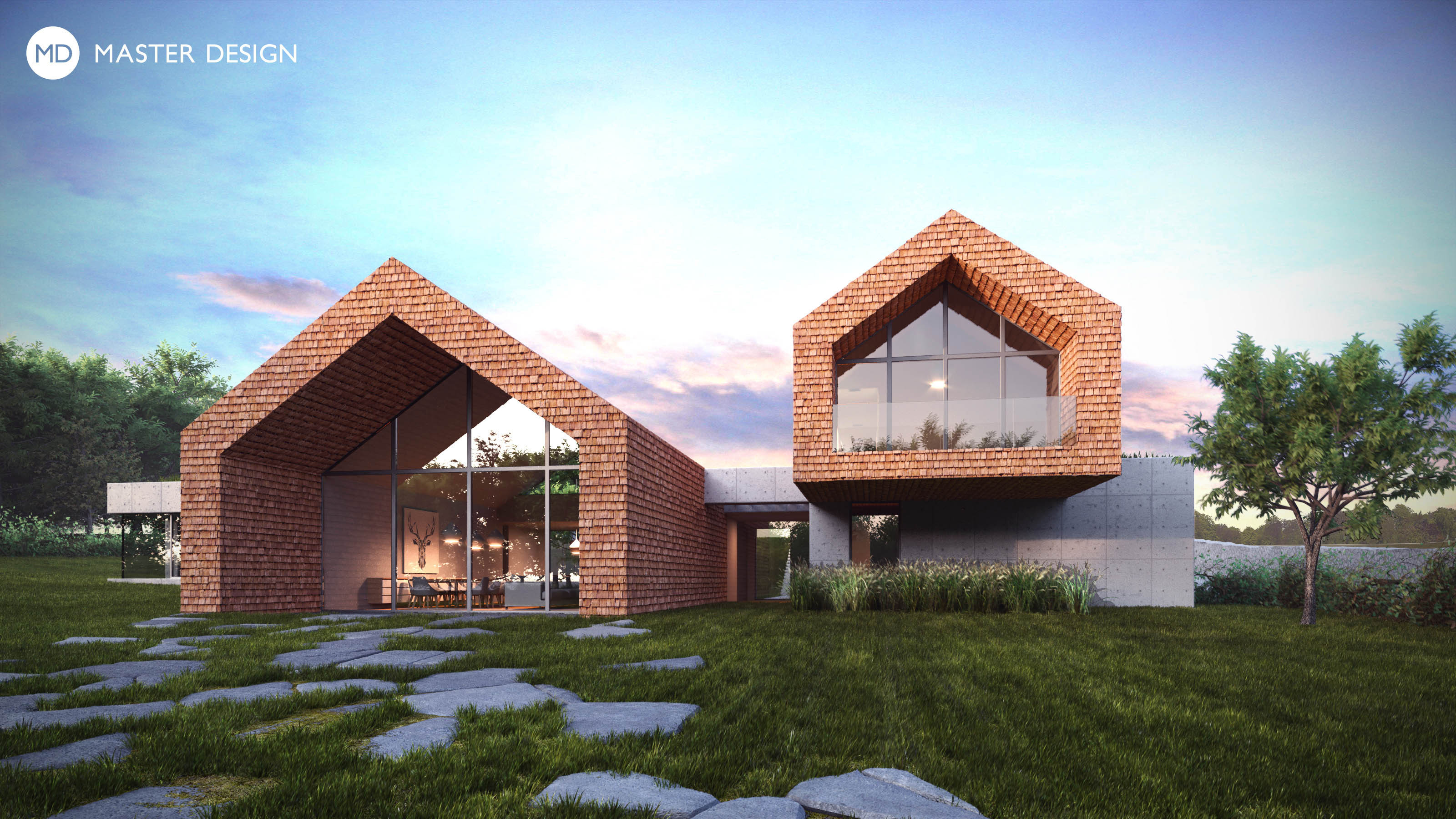 The House with Wooden Shingles and Exposed Concrete as a Mirror of the Landscape - Louny