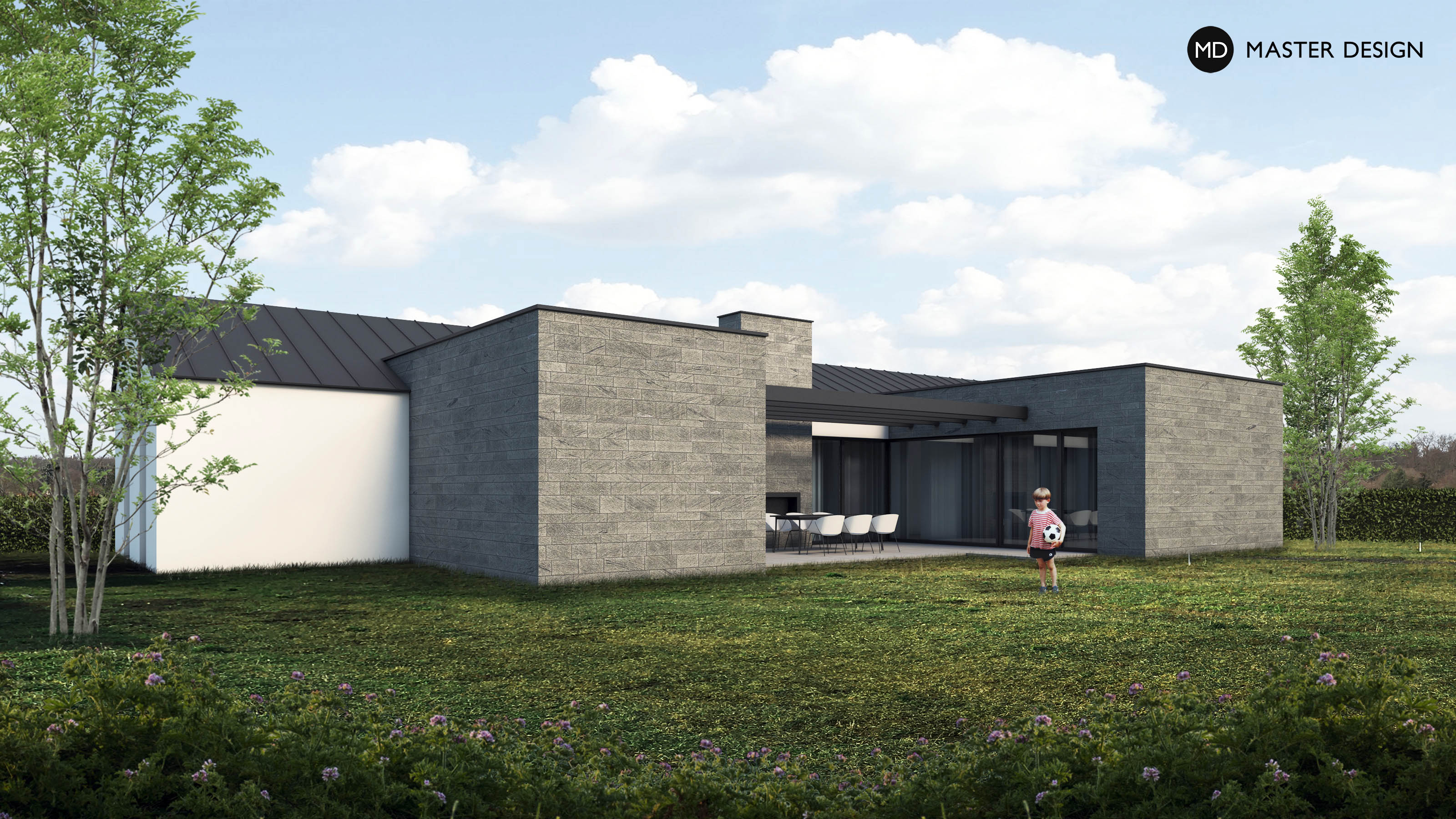 Modern Bungalow with a Patio Hidden from the Neighbors - Újezd u Průhonic - main visualisation Modern Bungalow with a Patio Hidden from the Neighbors - Újezd u Průhonic - main visualisation