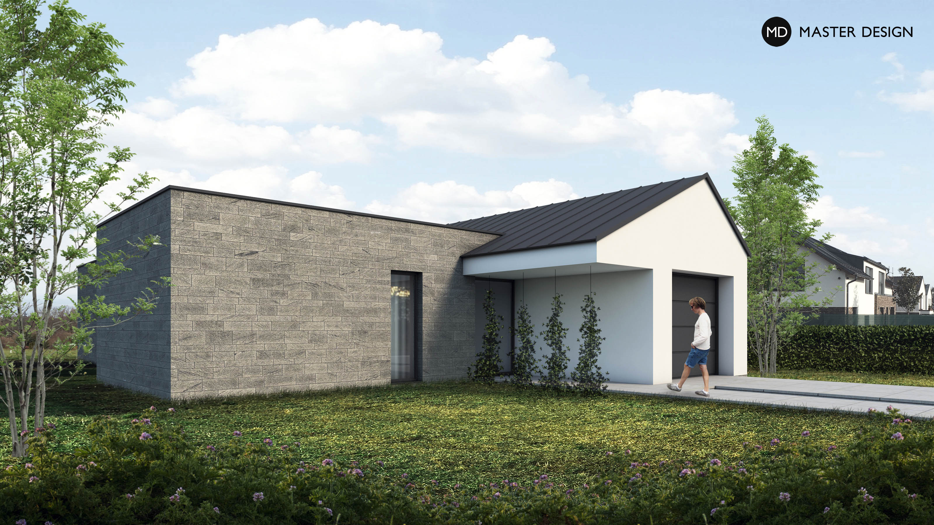 Modern Bungalow with a Patio Hidden from the Neighbors - Újezd u Průhonic - visualisation 2 Modern Bungalow with a Patio Hidden from the Neighbors - Újezd u Průhonic - visualisation 2