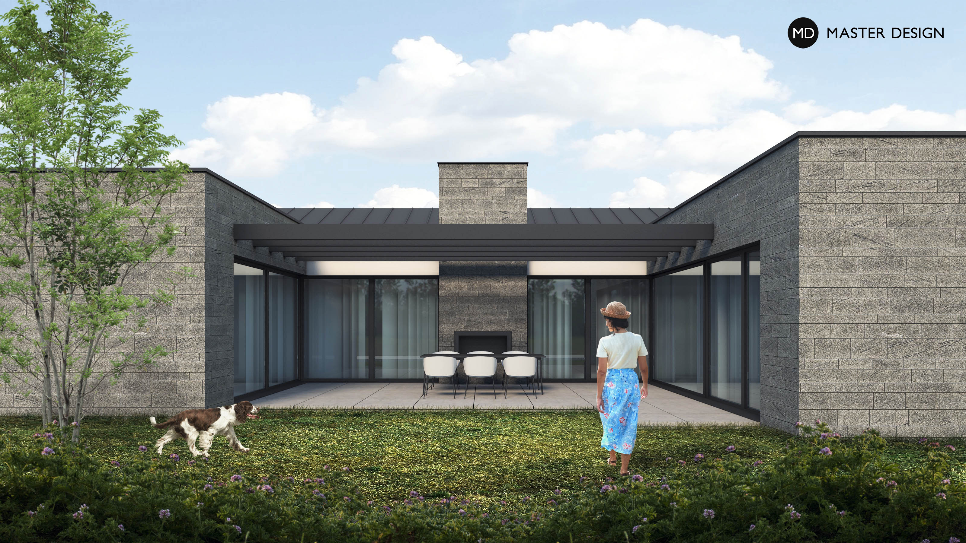 Modern Bungalow with a Patio Hidden from the Neighbors - Újezd u Průhonic - visualisation 3 Modern Bungalow with a Patio Hidden from the Neighbors - Újezd u Průhonic - visualisation 3