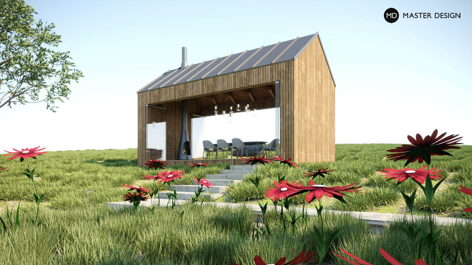 Summer Gazebo with Fireplace Adjoining a Family House - Pstruží