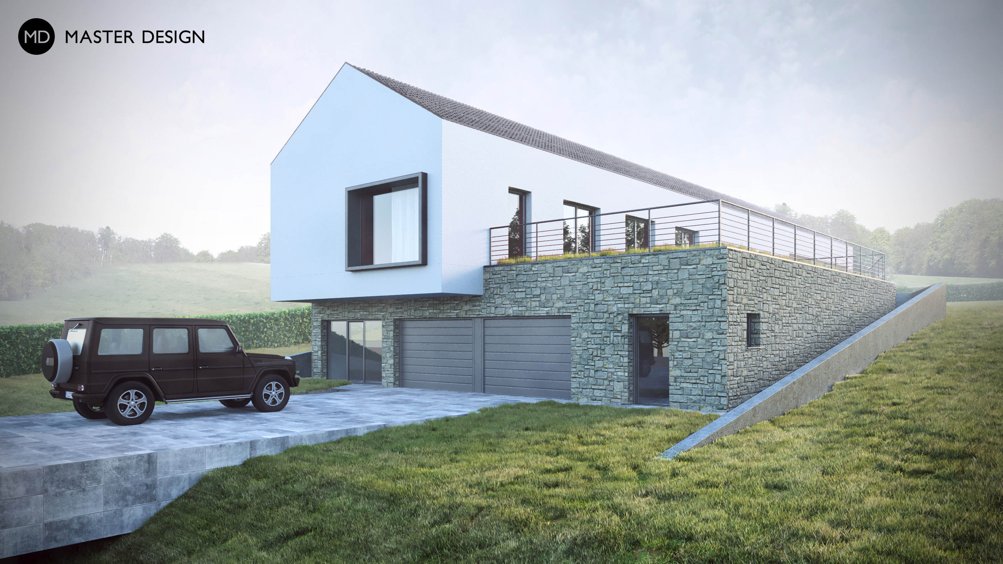 Modern Village House with Wellness with Recessed Atrium - Bruntál - visualisation 2 Modern Village House with Wellness with Recessed Atrium - Bruntál - visualisation 2