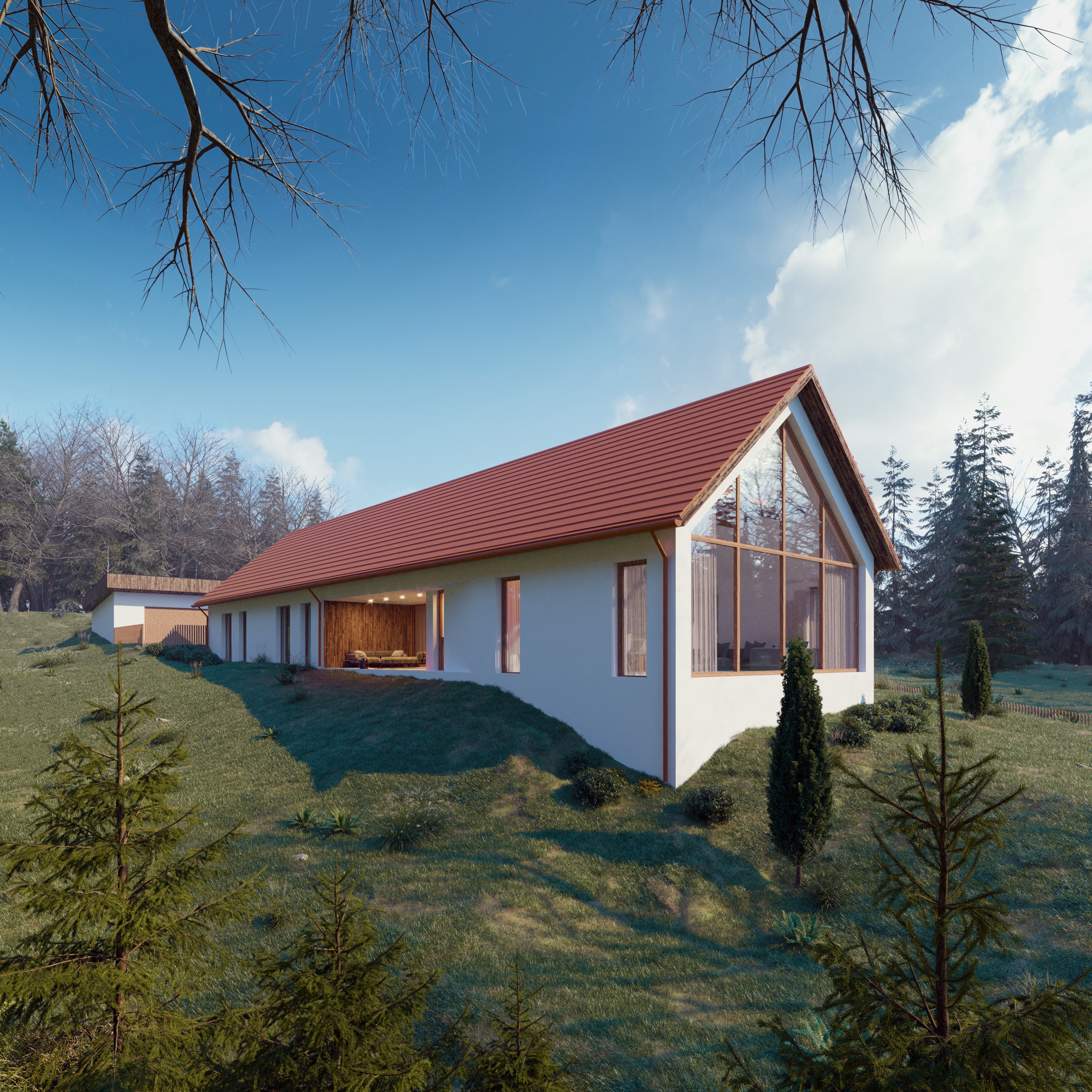 Family House in Tight Valley Based on Rural Architecture - Běstvina - main visualisation Family House in Tight Valley Based on Rural Architecture - Běstvina - main visualisation
