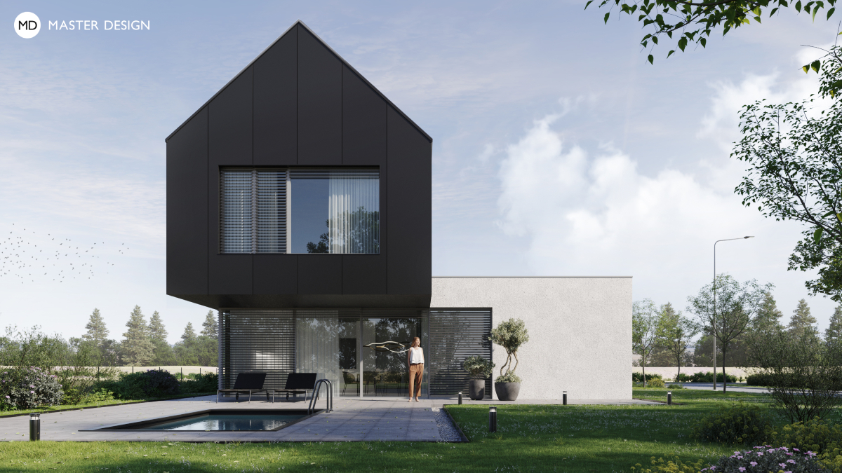 Family house for pilot wit black facade tiles - Předměřice - main visualisation Family house for pilot wit black facade tiles - Předměřice - main visualisation