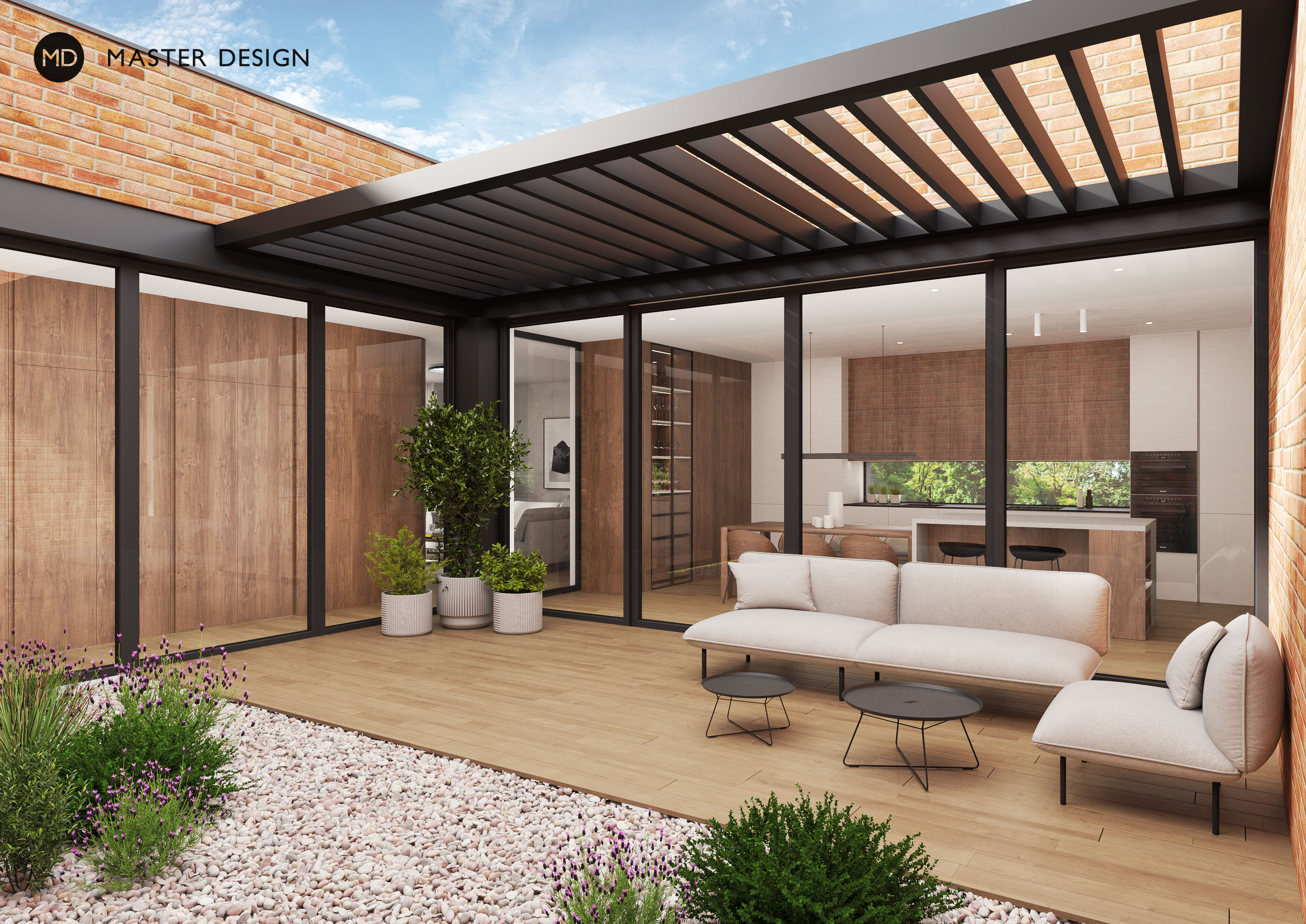 Atrium house with brick facadesPraha Libuš - visualisation3 Atrium house with brick facadesPraha Libuš - visualisation3