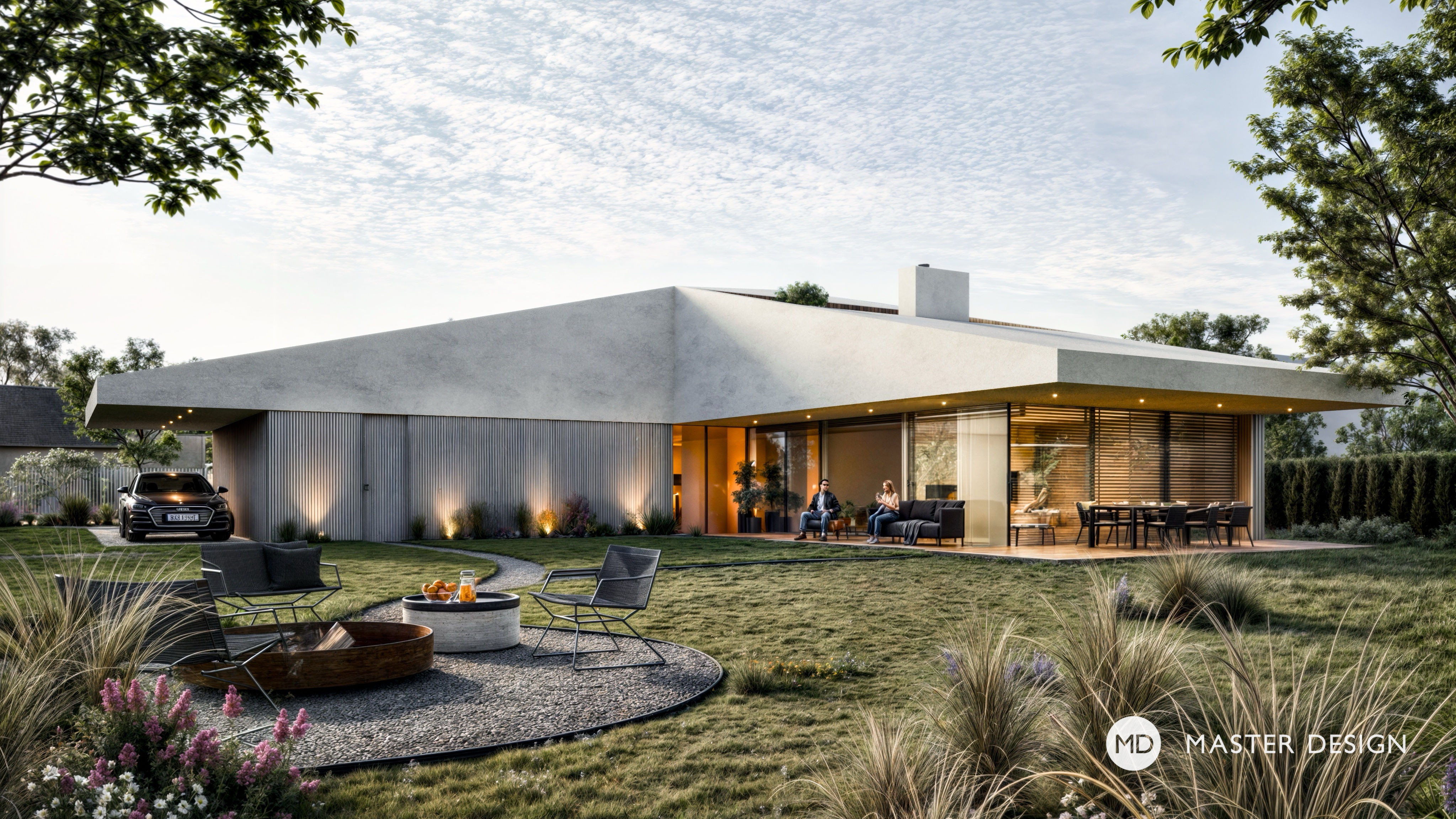 Minimalist modern house with a sloping roof - Křenice
