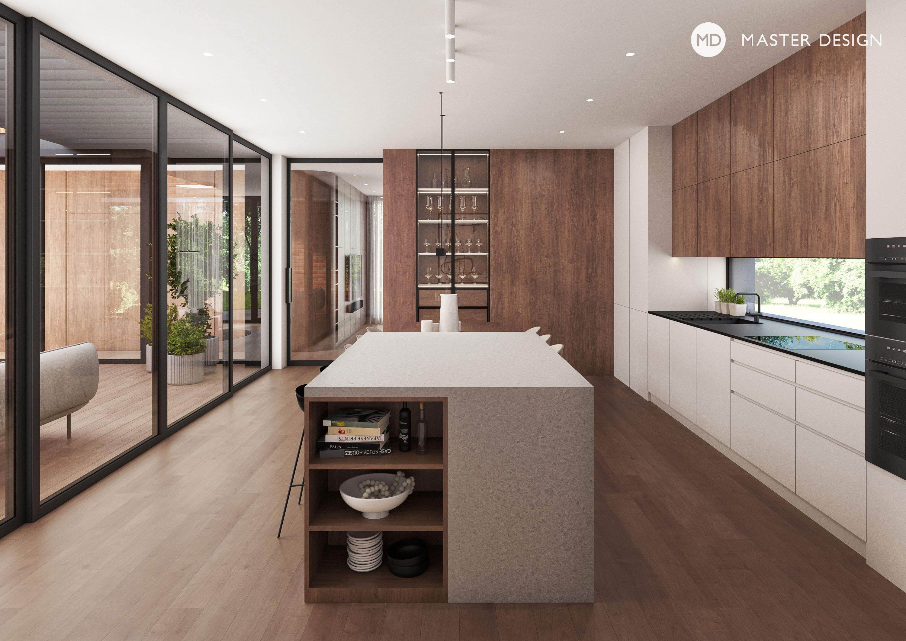 Modern house wooden interiorPraha Libuš - visualisation4 Modern house wooden interiorPraha Libuš - visualisation4