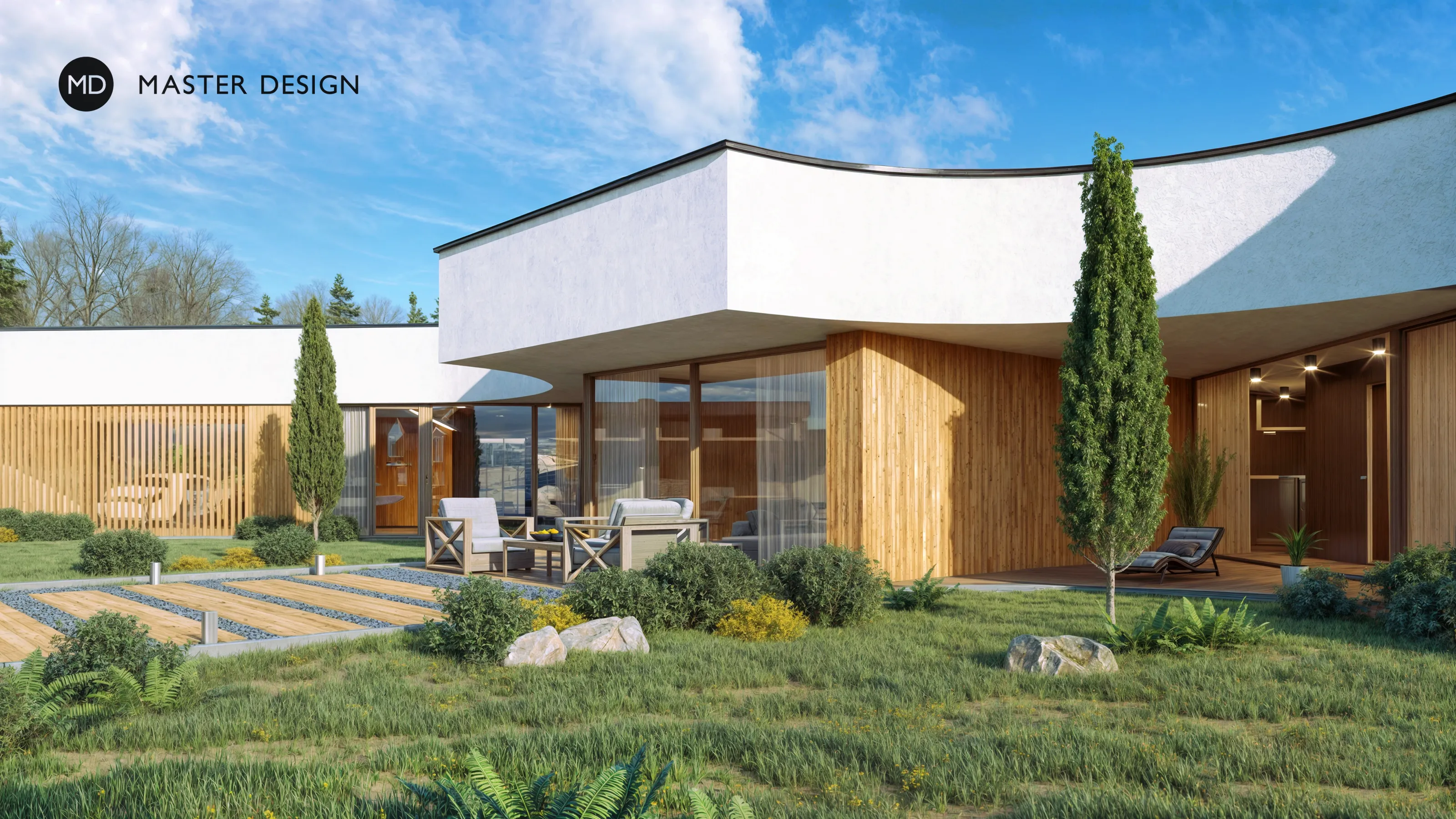 A Bungalow whose Arms Spread around the Garden Like a Fan - Babice - main visualisation A Bungalow whose Arms Spread around the Garden Like a Fan - Babice - main visualisation