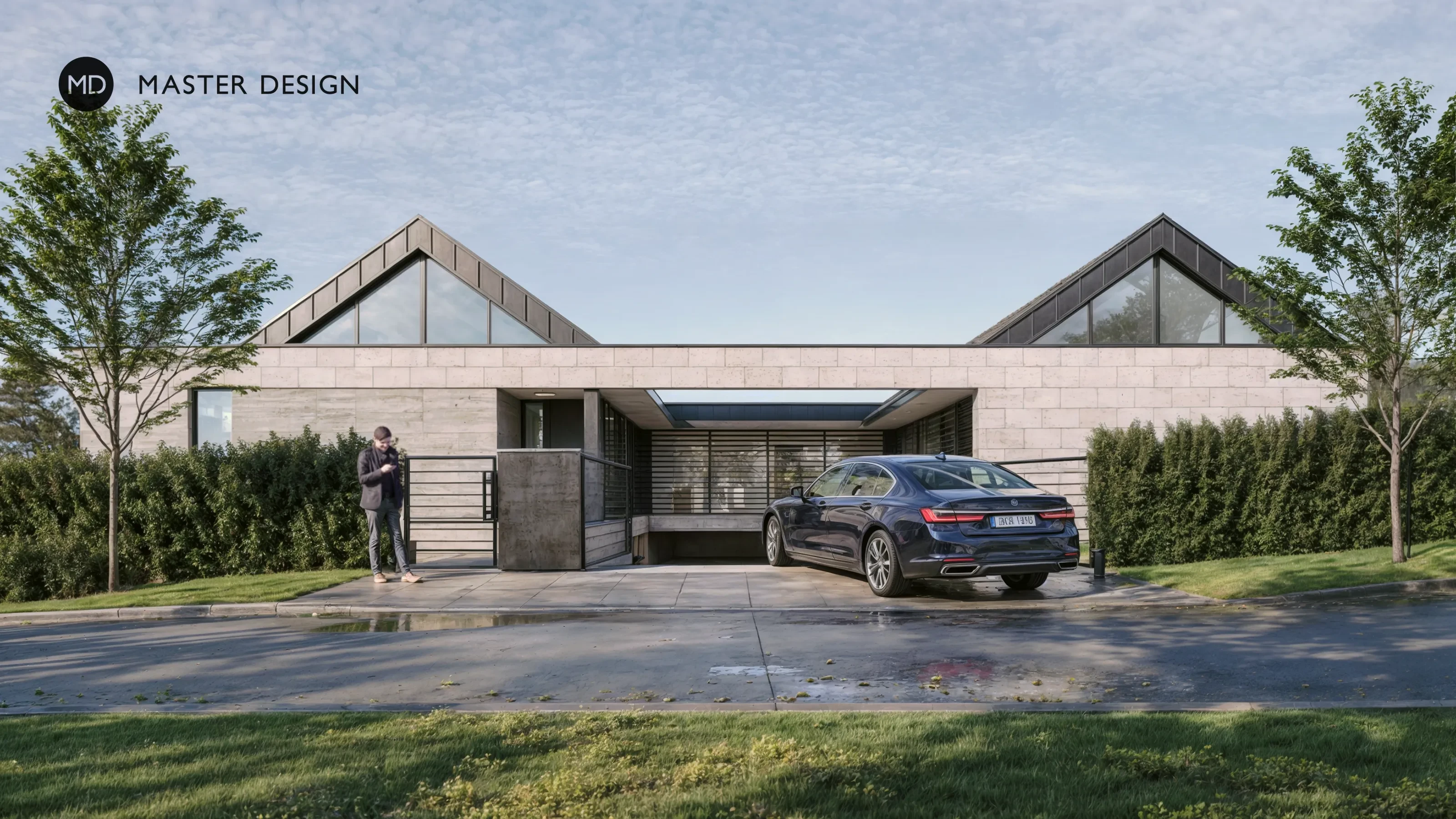 Bungalow with basement garages and travertine claddingLíšnice - visualisation2 Bungalow with basement garages and travertine claddingLíšnice - visualisation2