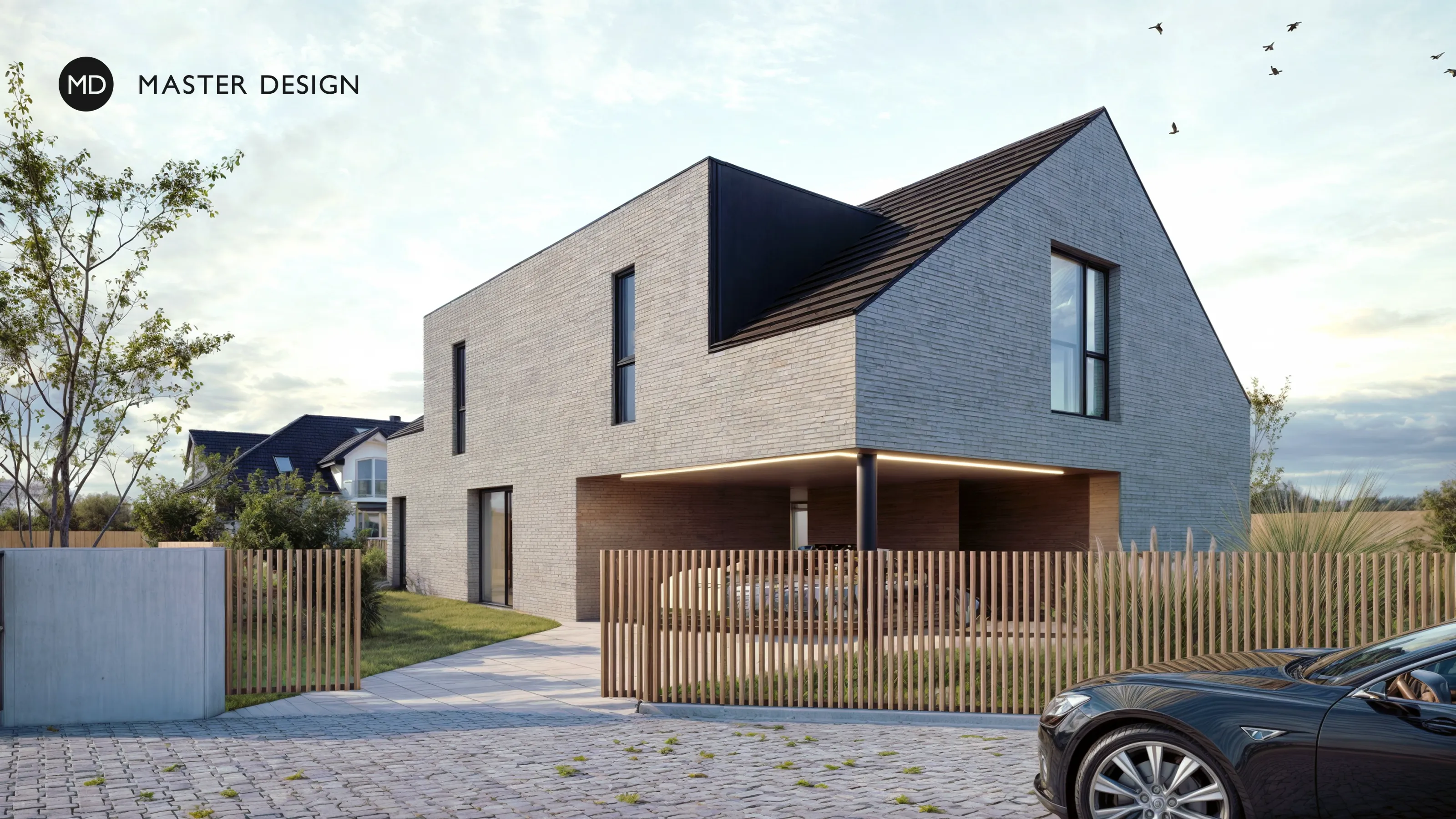 Compact House with Brick Cladding and Pitched RoofHoroměřice - visualisation3 Compact House with Brick Cladding and Pitched RoofHoroměřice - visualisation3