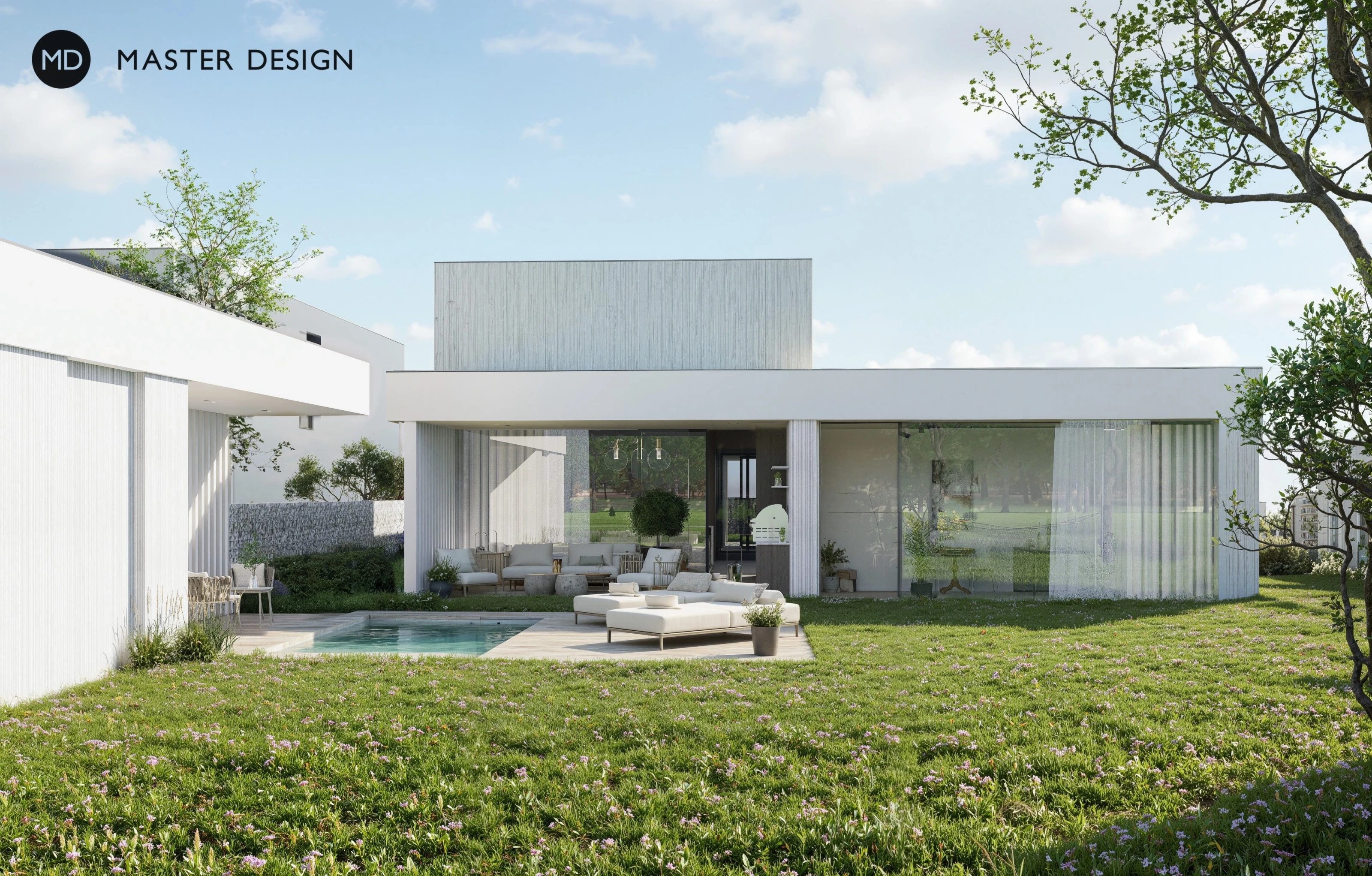 White minimalist family house on the edge of a valley - Prague