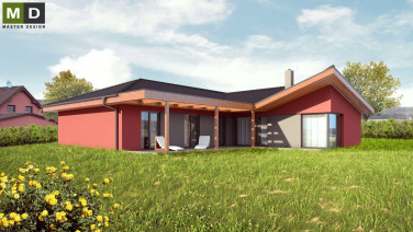 L-shaped bungalow with a garage and a hipped roof - Kanice u Brna - main visualisation