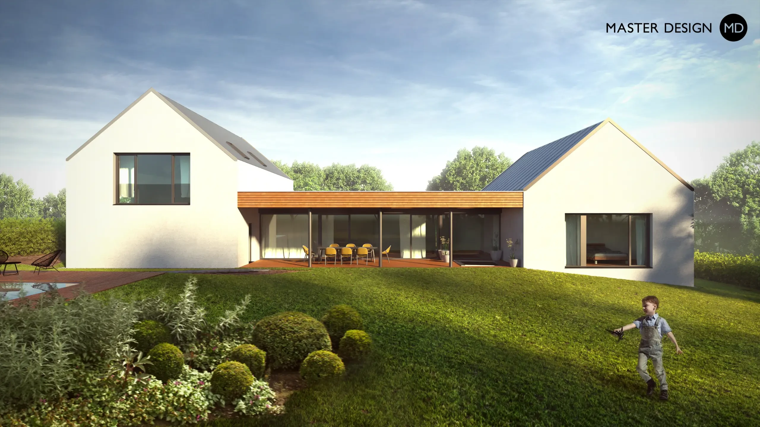 Family House with Traditional Shapes and Fitness Zone near the Forest - Letkov