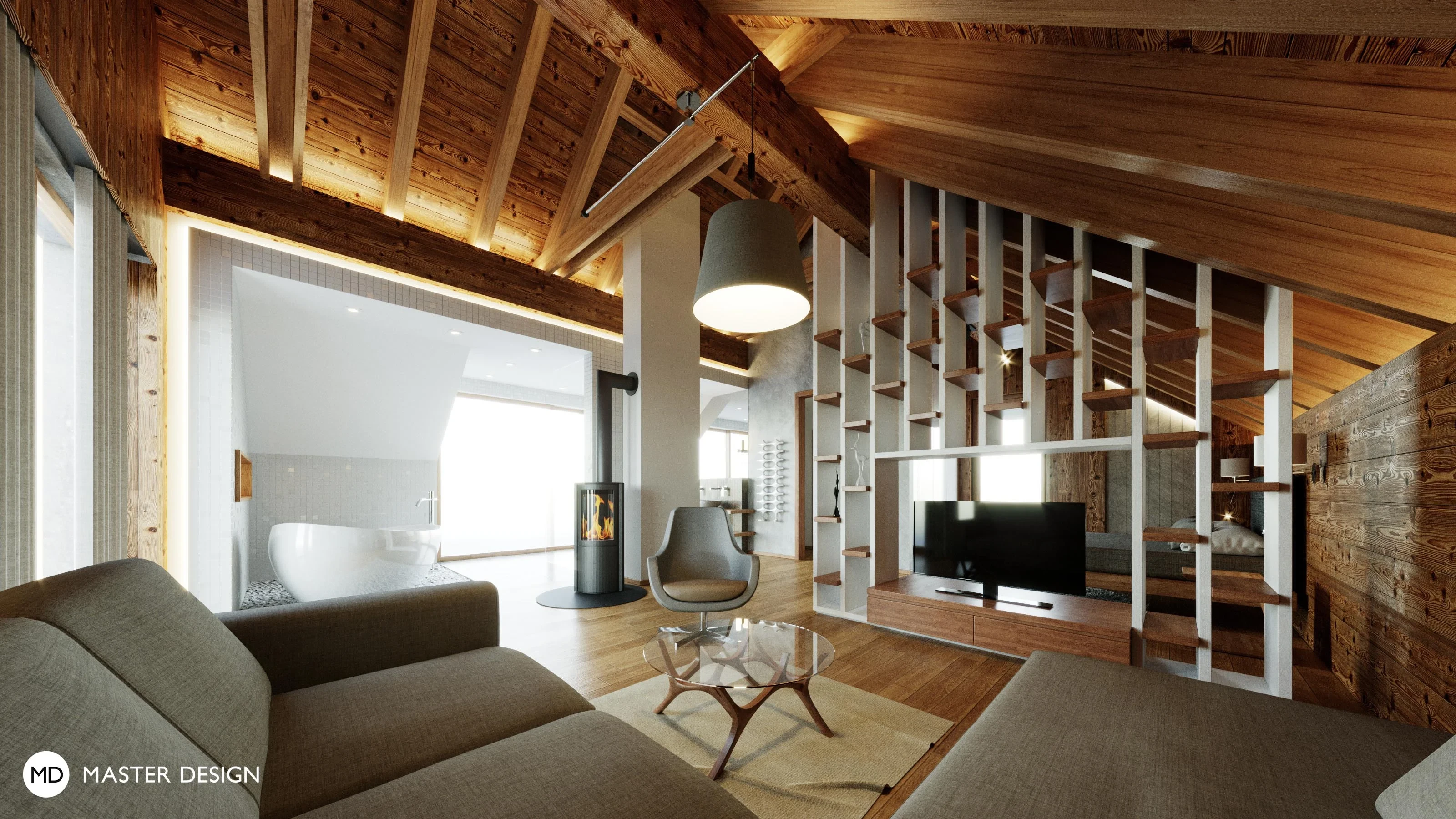 Mountain pension interiors with roof apartments - Austria Turrach - main visualisation Mountain pension interiors with roof apartments - Austria Turrach - main visualisation