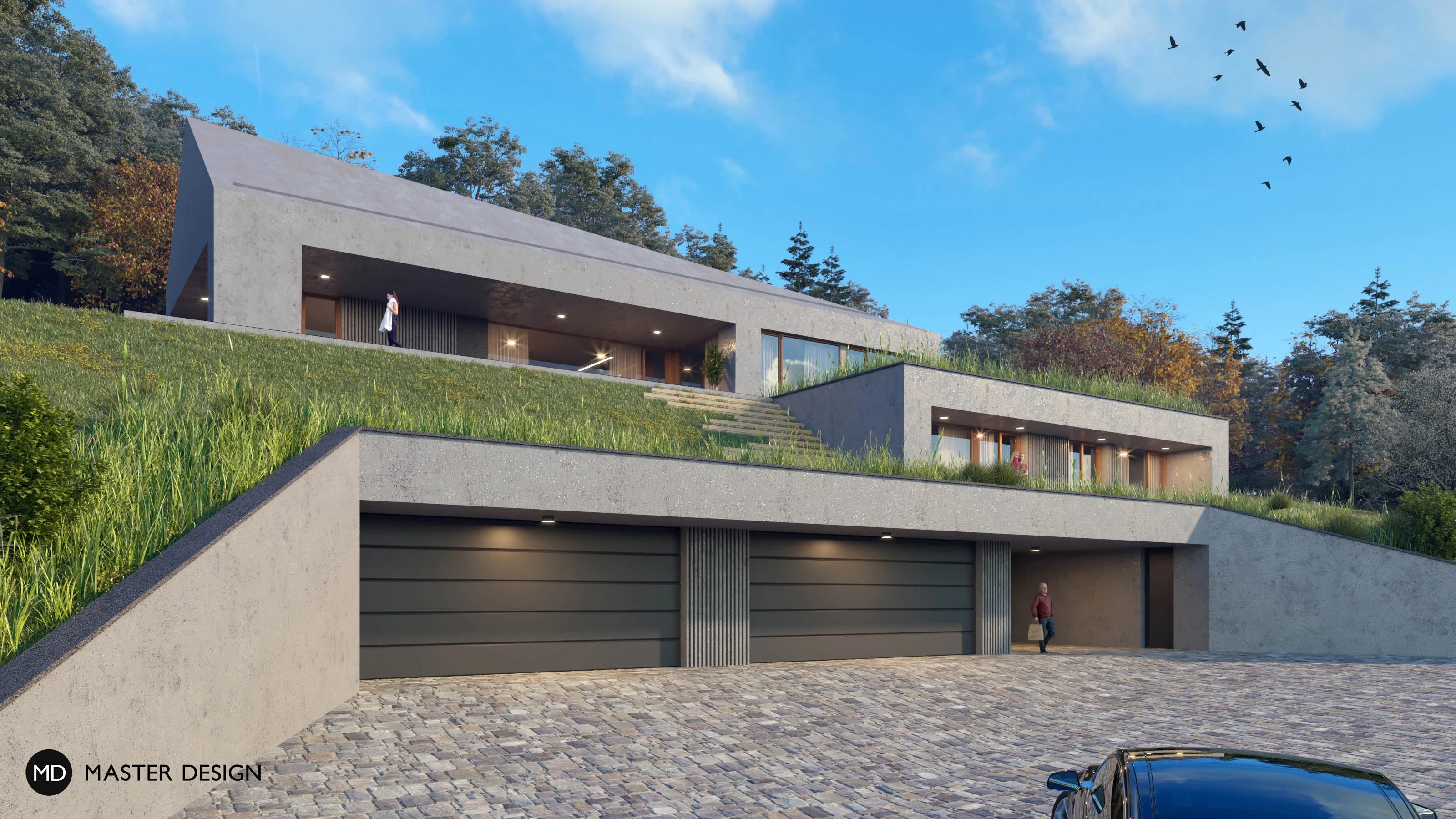 Three-storey Concrete Villa Hidden on a Slope - Libčice - main visualisation Three-storey Concrete Villa Hidden on a Slope - Libčice - main visualisation