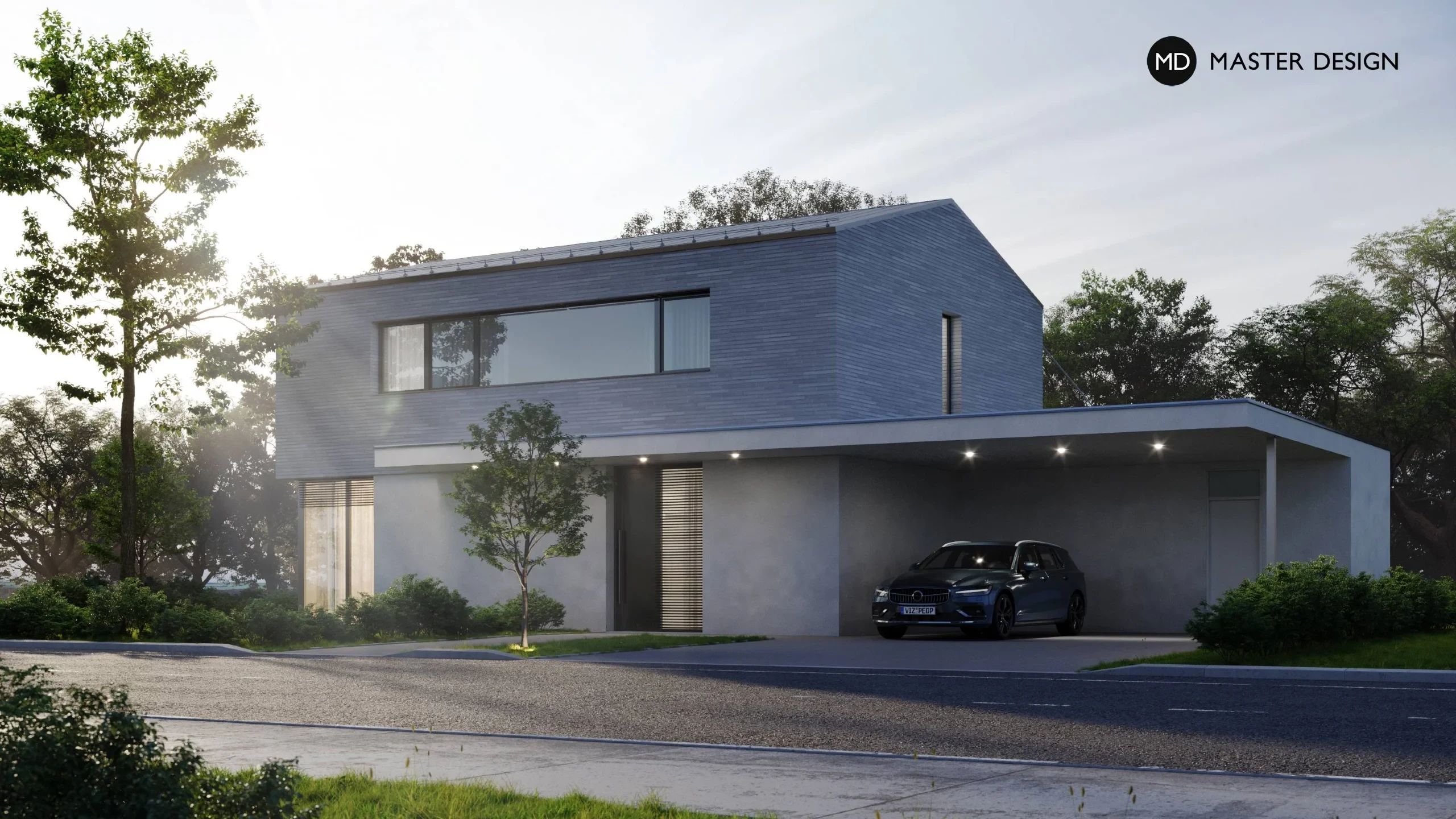 Family House with a Facade Made of Brick StripsRoztoky u Prahy - visualisation2 Family House with a Facade Made of Brick StripsRoztoky u Prahy - visualisation2