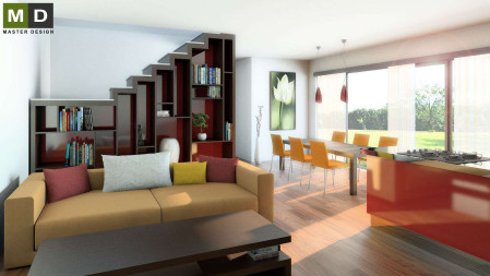 Interior living room with a staircase - Developer ze Švýcarska - main visualisation