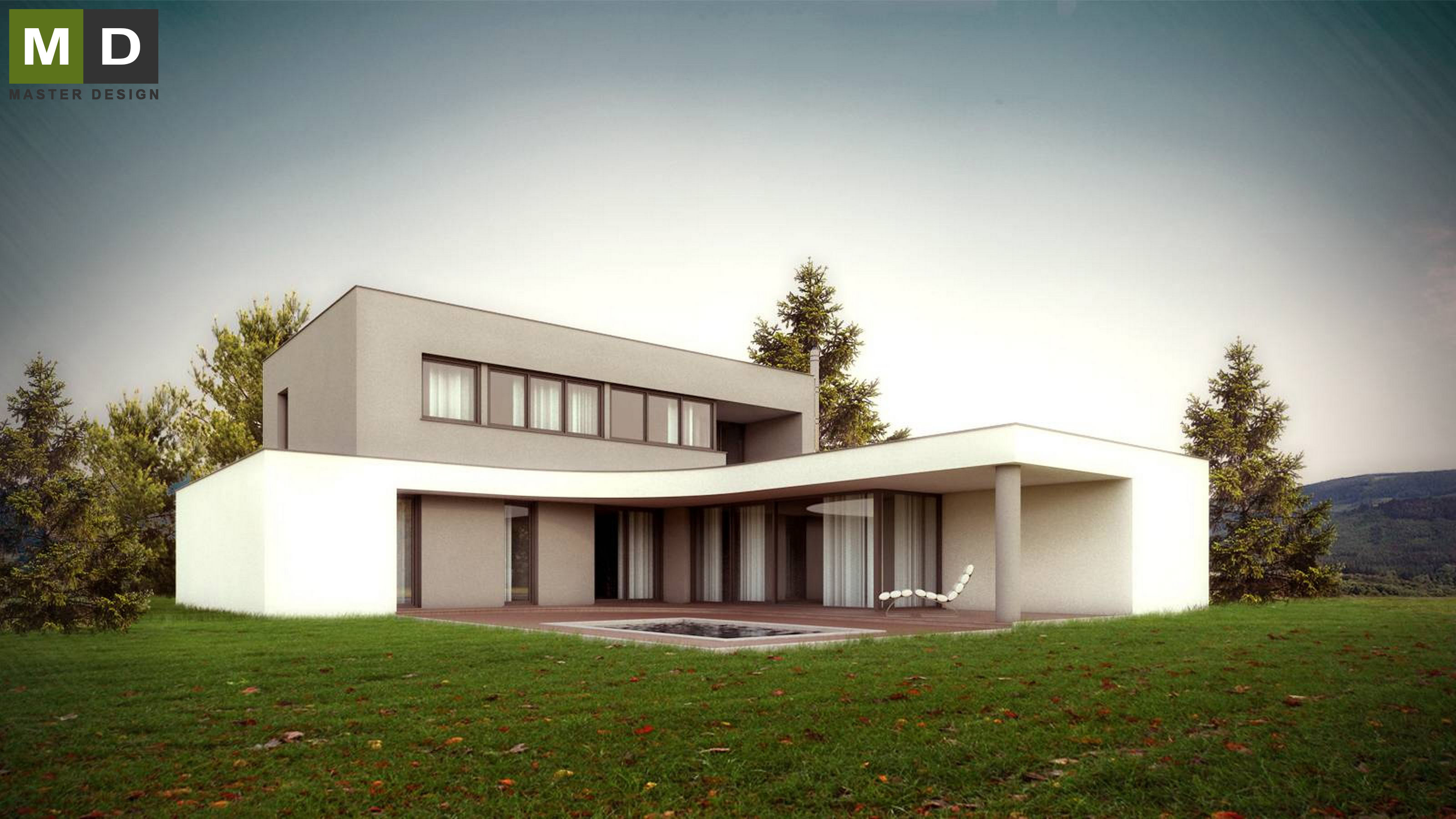 Luxury low-energy L-shaped house with a green roof - Zlín