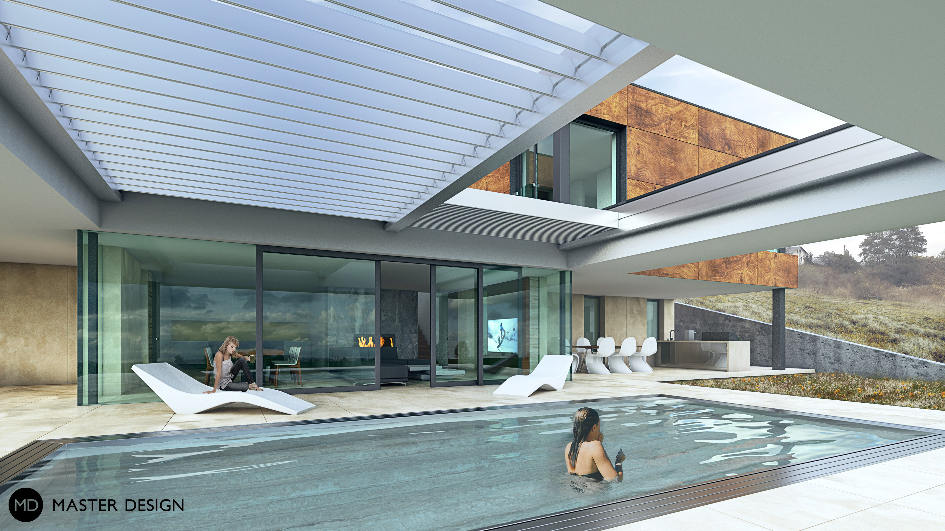 Luxusní nízkoenergetický dům ve svahu s bazénem a venkovní kuchyní - Jaroměř - Vizualizace 2